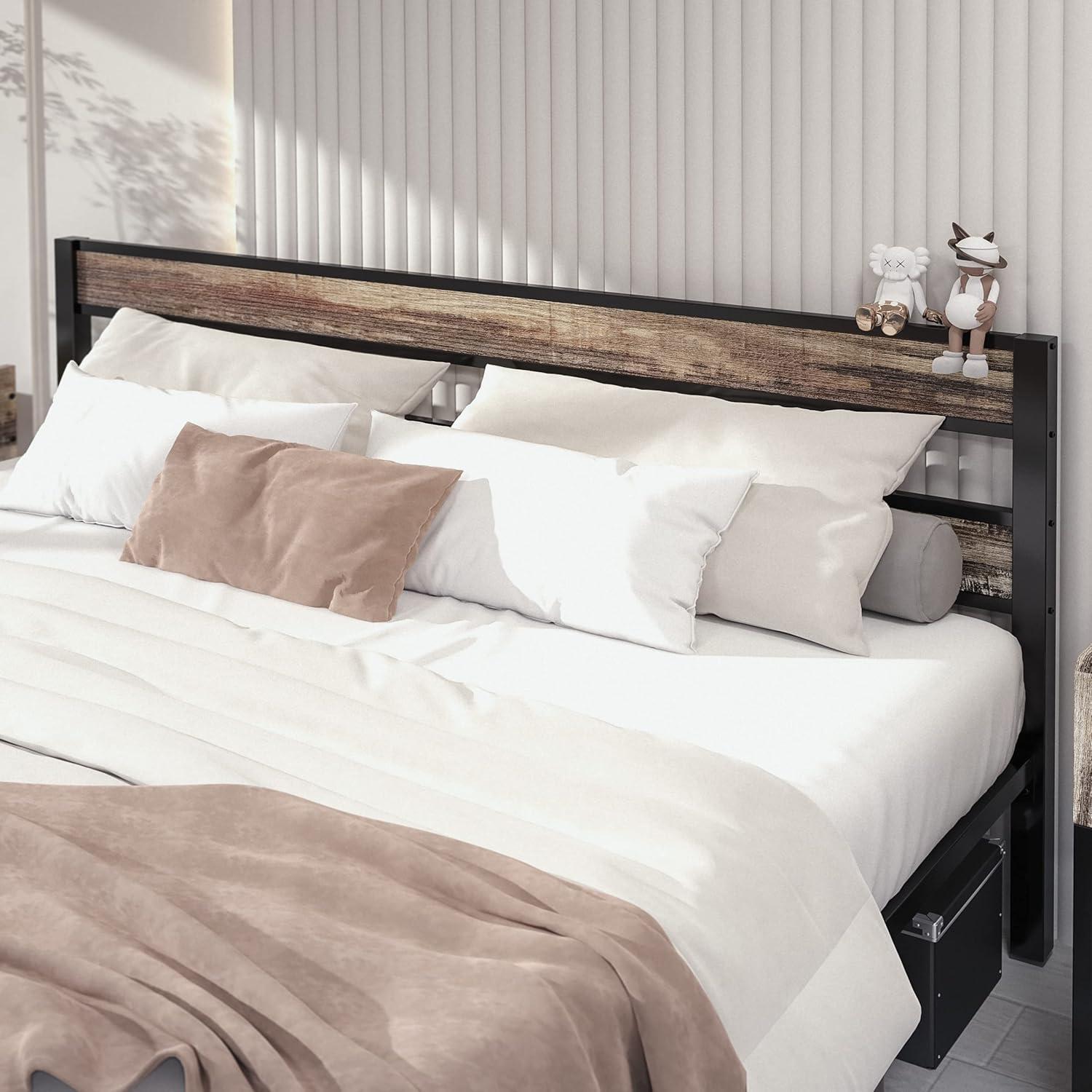 Platform Metal Bed Frame with Headboard Heavy Duty, Noise-Free, Queen
