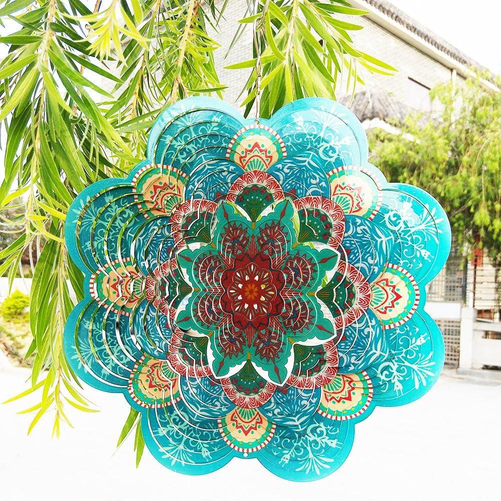 FONMY Stainless Steel Wind Spinner-3D Indoor Outdoor Garden Decoration Crafts Ornaments 12Inch Multi Color Mandala Flower Wind Spinners