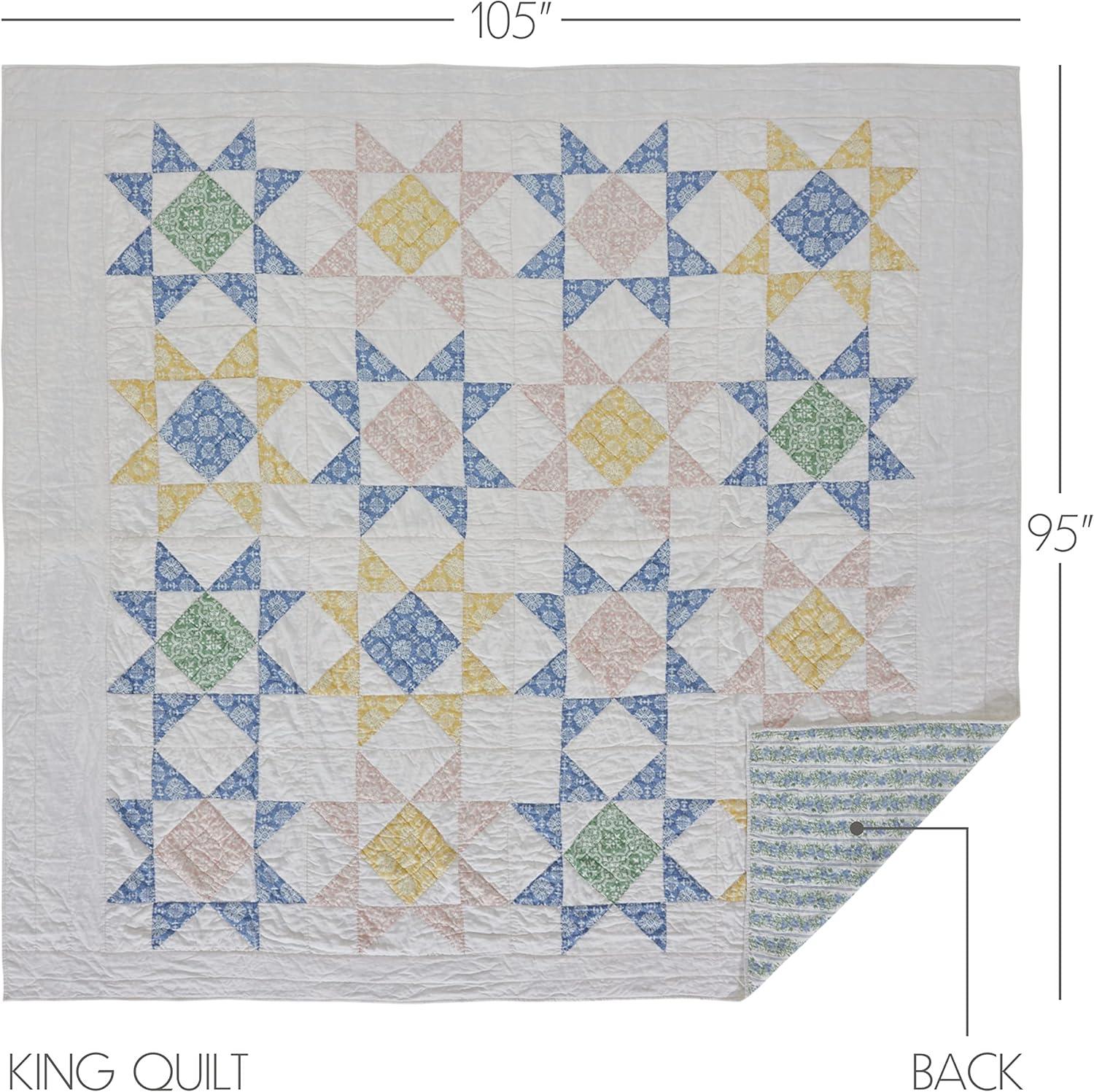 VHC Brands Jolie Blue and Green Patchwork Cotton Quilt, Twin - Reversible