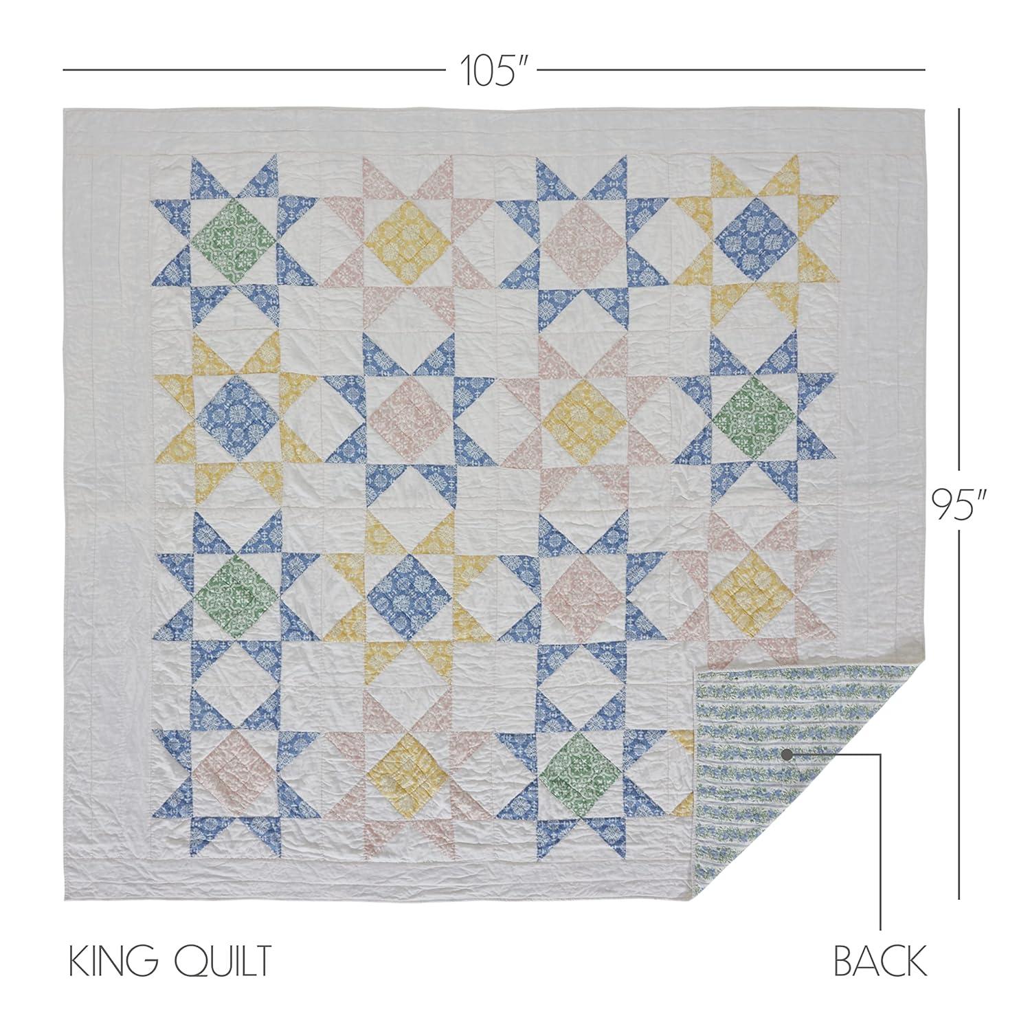 VHC Brands Jolie Blue and Green Patchwork Cotton Quilt, Twin - Reversible