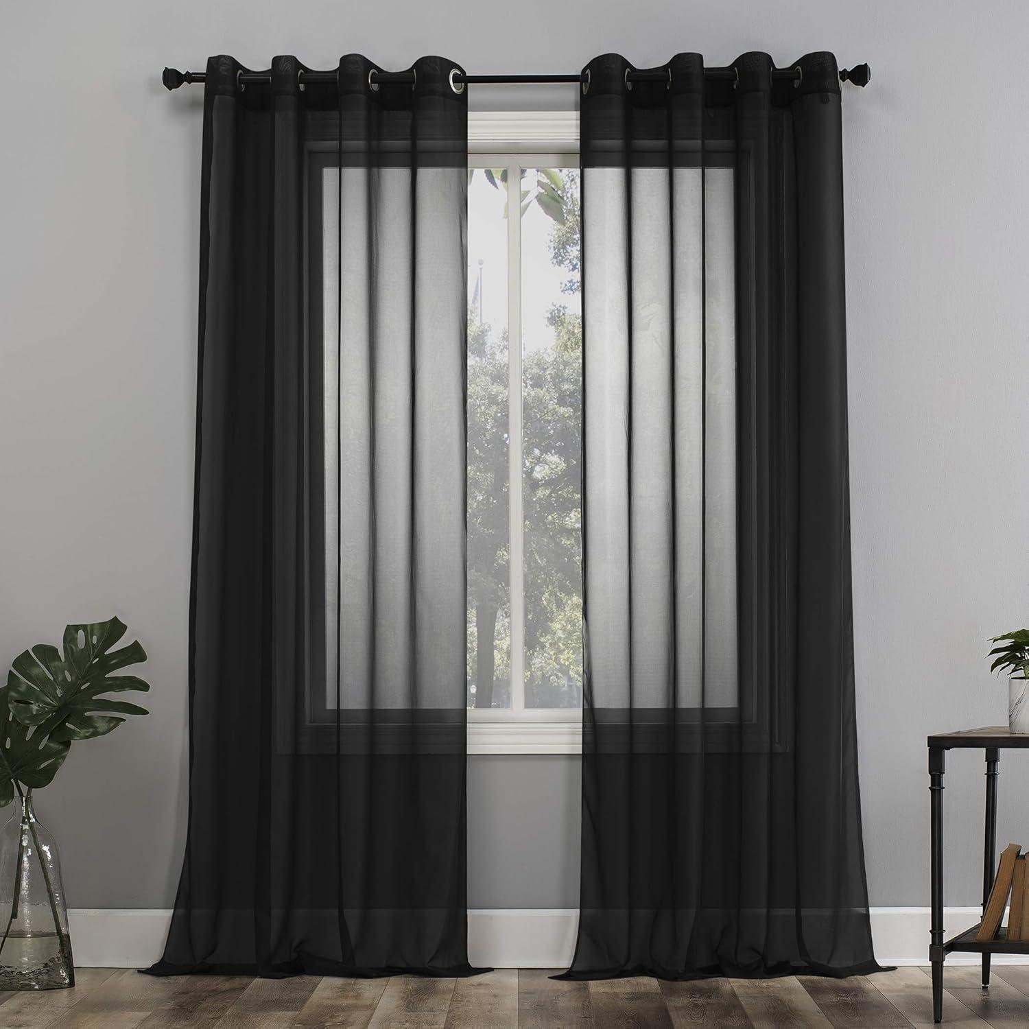 Black Sheer Polyester Grommet Window Panel