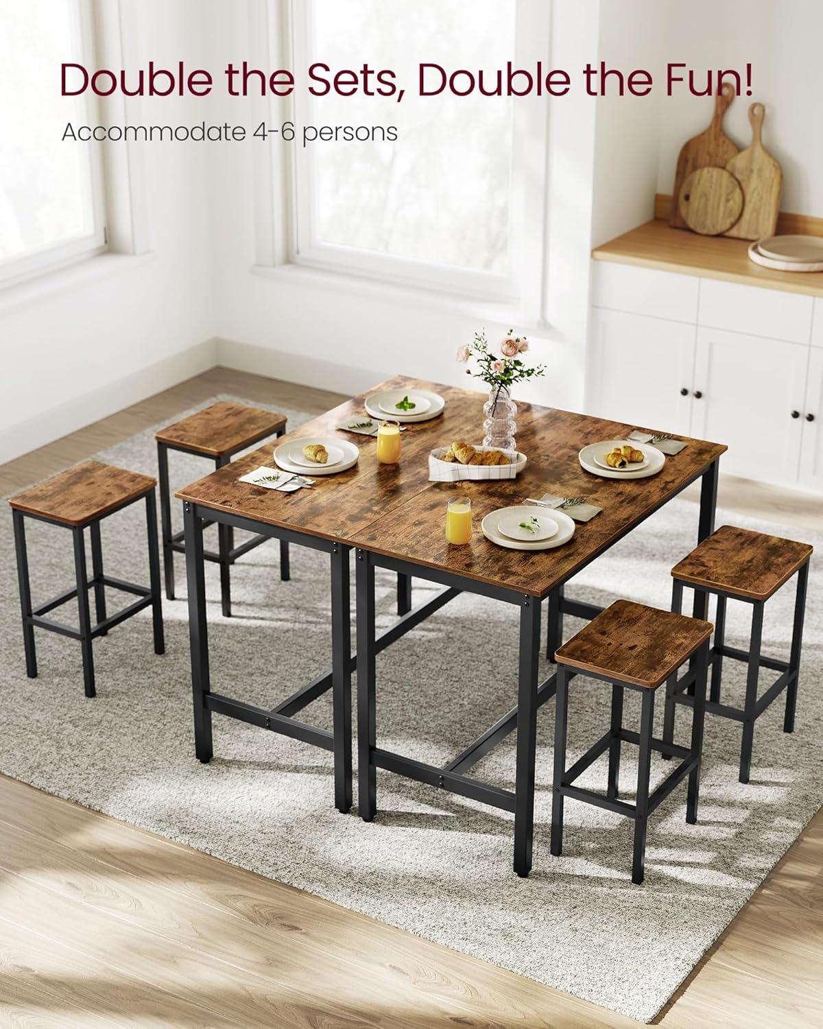 Rustic Brown and Black Pub Table Set with 4 Chairs