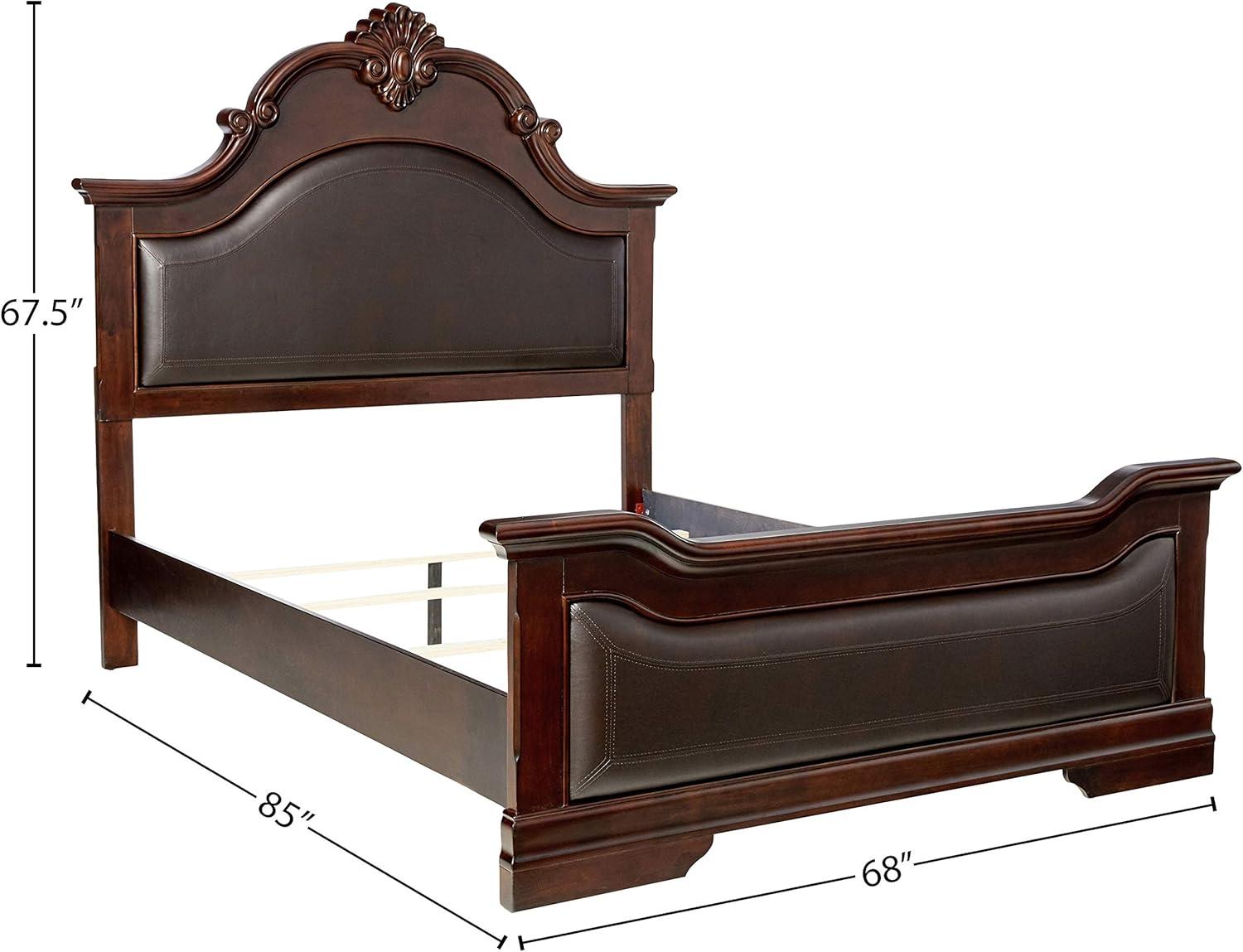 Elegant Cappuccino Queen Bed with Tufted Faux Leather Headboard