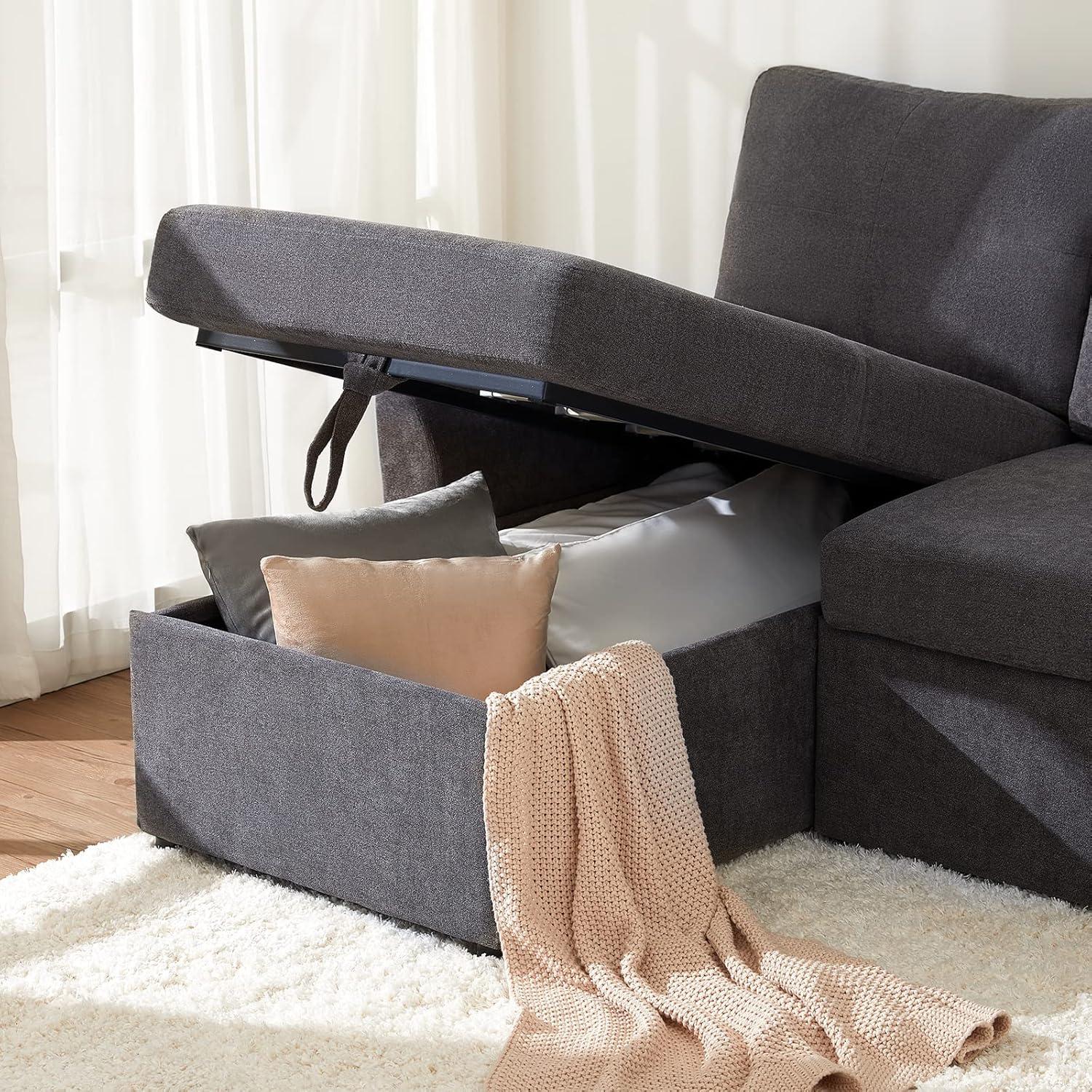 VANACC Sofa Bed, Sleeper Sofa with Storage Chaise-2 in 1 Pull Out Couch Bed for Living Room, Sectional Couch with Pull Out Bed Gray