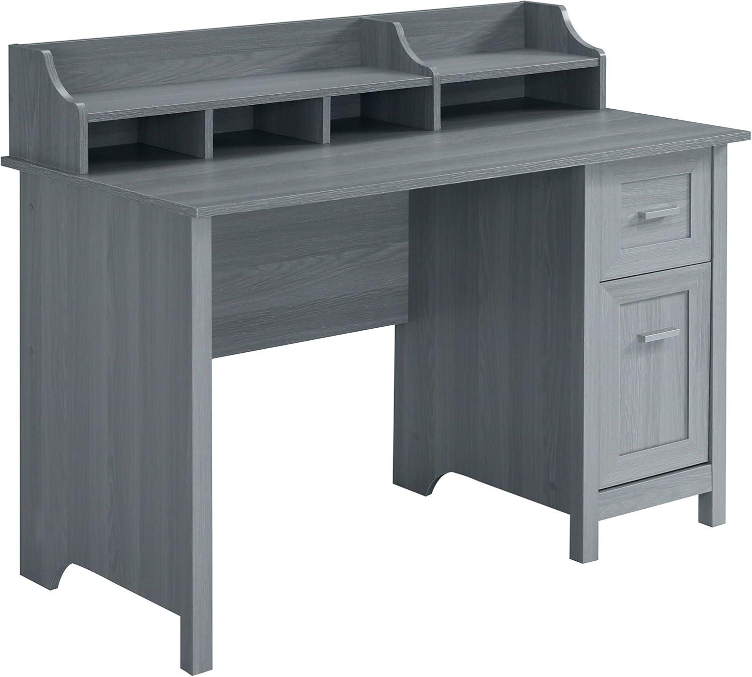 Modern Gray Wood-Design Office Desk with Hutch and Drawers