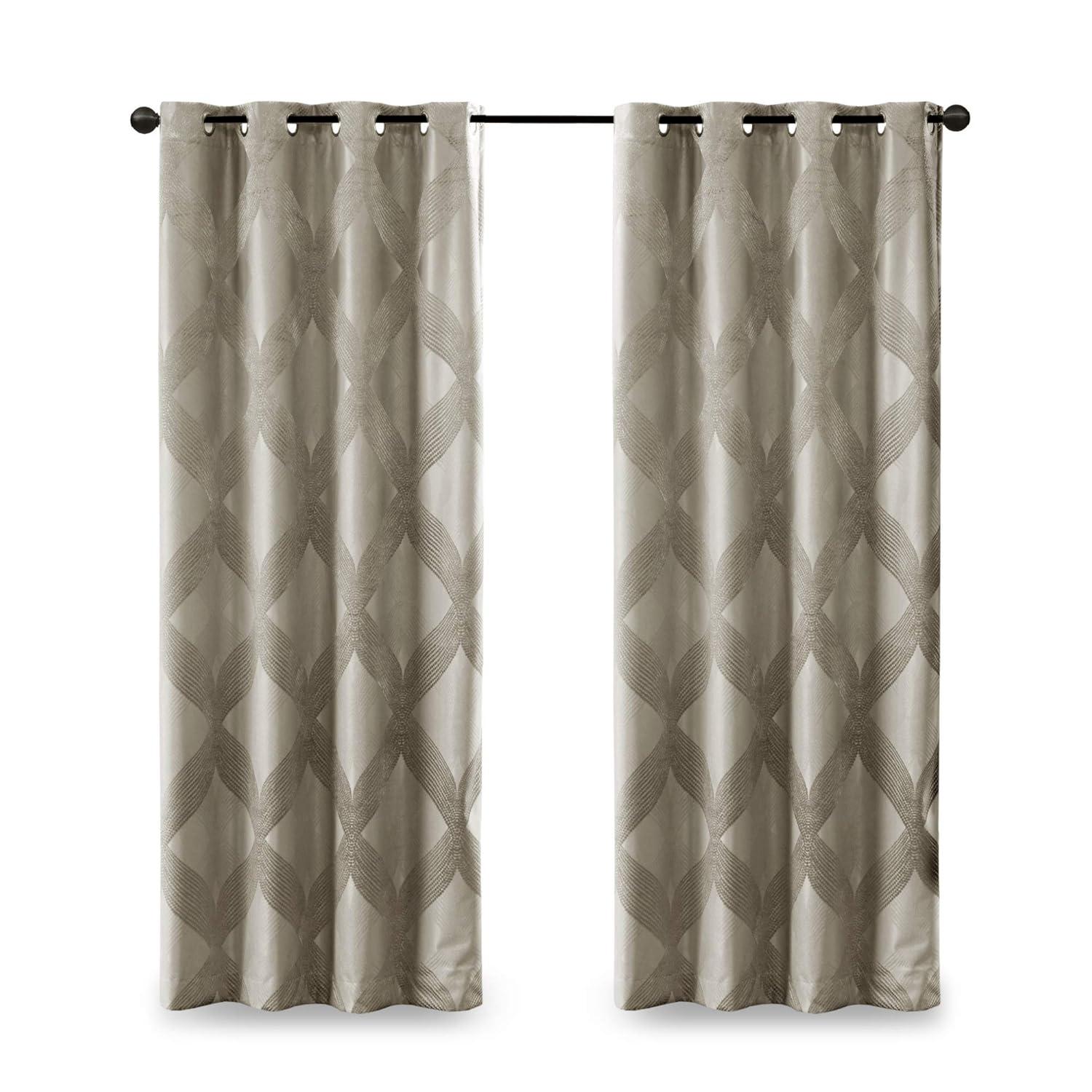 Madison Park Bentley Ogee Knitted Jacquard Geometric Total Blackout Single Curtain Panel