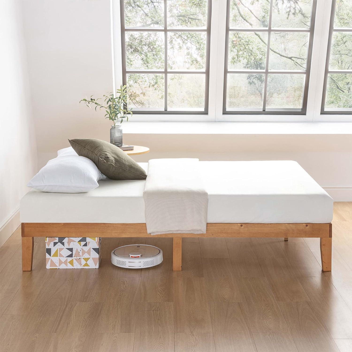 Natural Pine Full Solid Wood Platform Bed with Slats