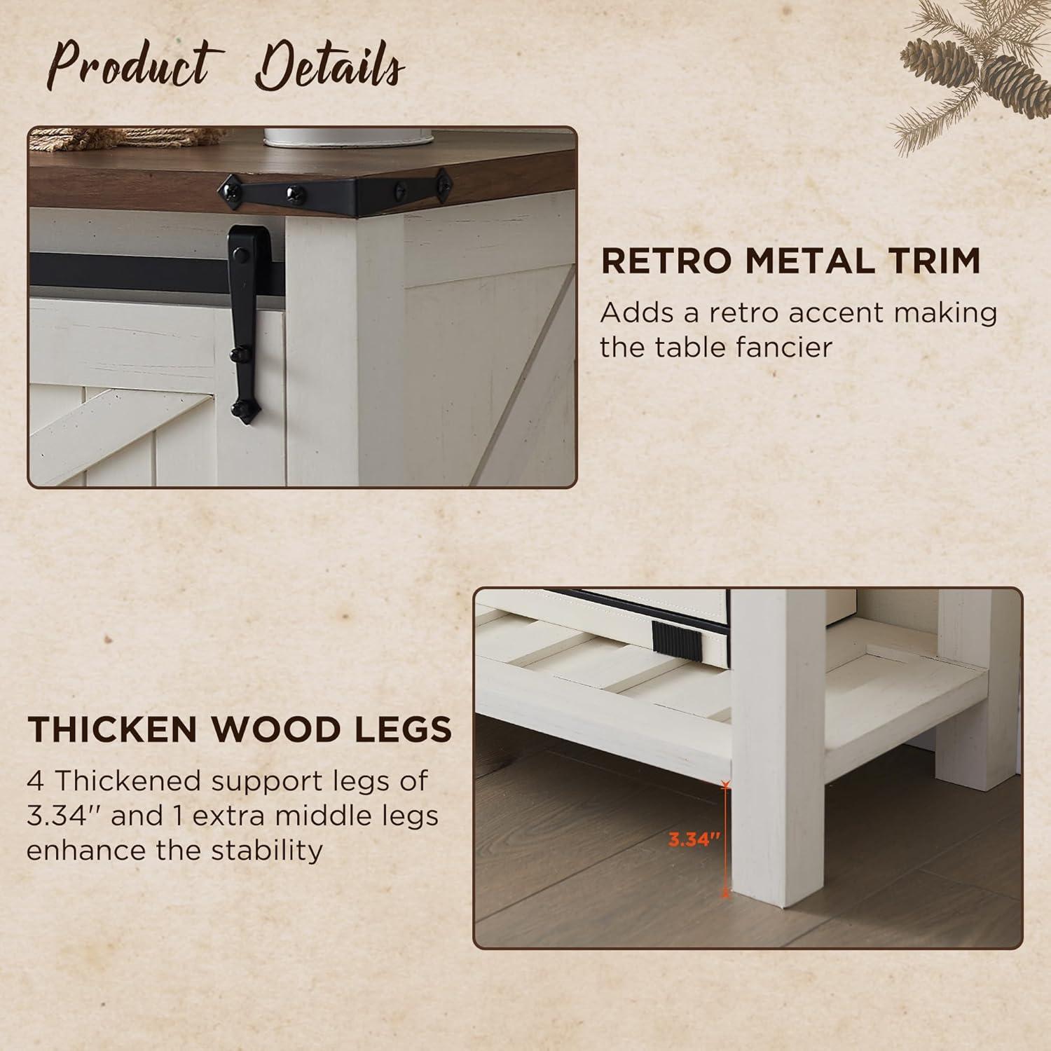 OKD Entryway Table with Sliding Barn Doors, 46" Farmhouse Console Table with Storage Shelf, Rustic Sofa Table Behind Couch for Hallway, Entry Way, Living Room, Foyer, Antique White