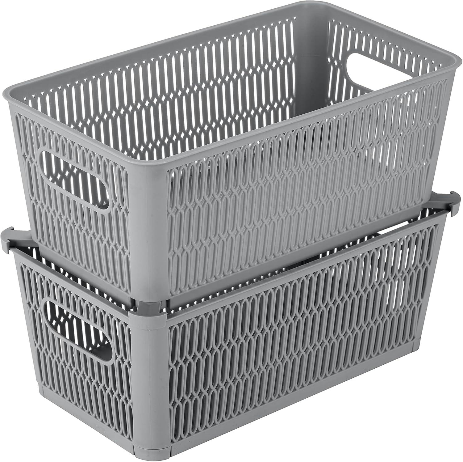 Simplify 2pk Slide and Stack Shelf Storage Tote Small Gray