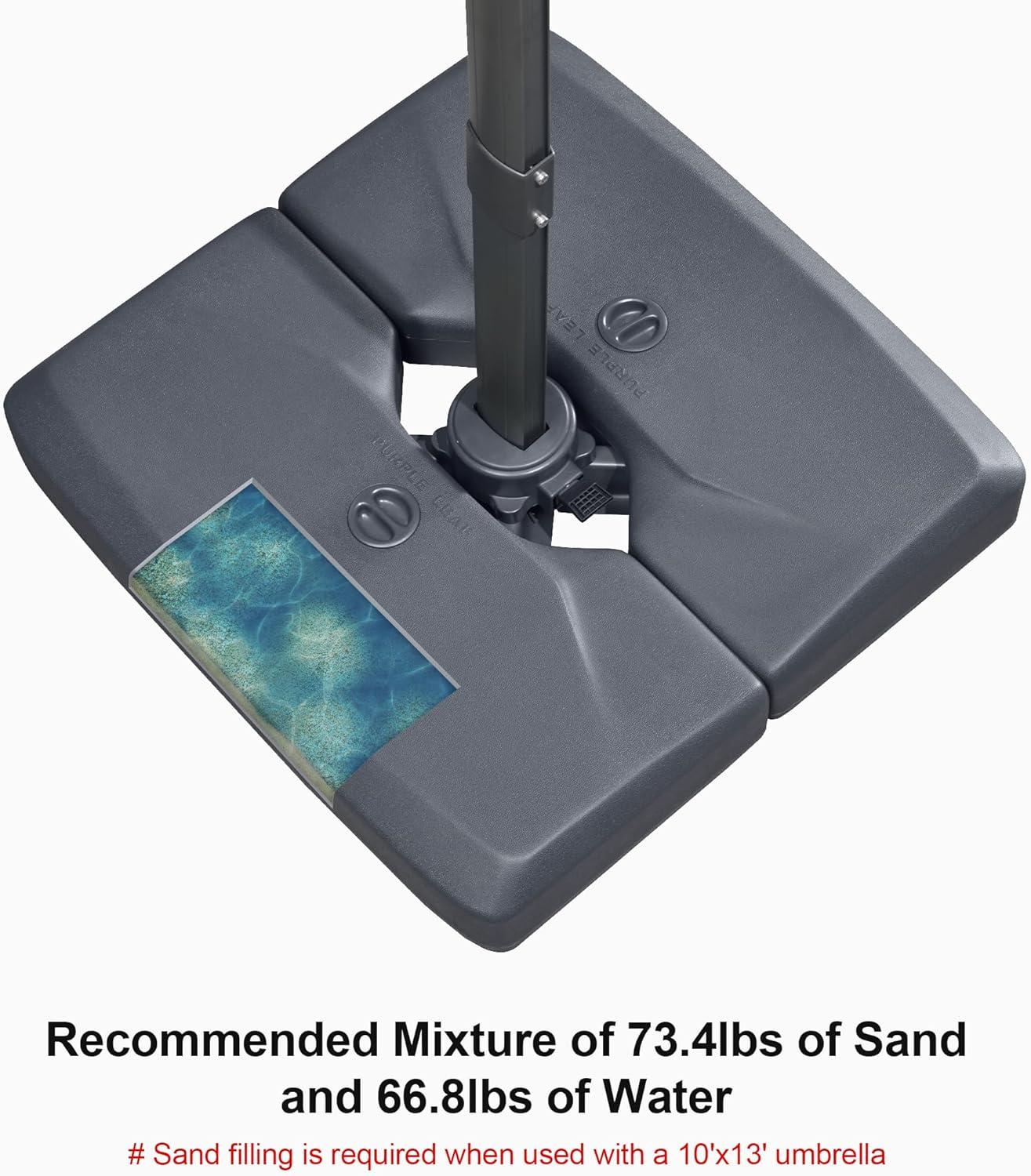 PURPLE LEAF 264 lBS Heavy Duty Patio Umbrella Base XBS540 Deck Offset Cantilever Umbrella Base Sand/Water Filled Square for Outdoor Gardern Backyard