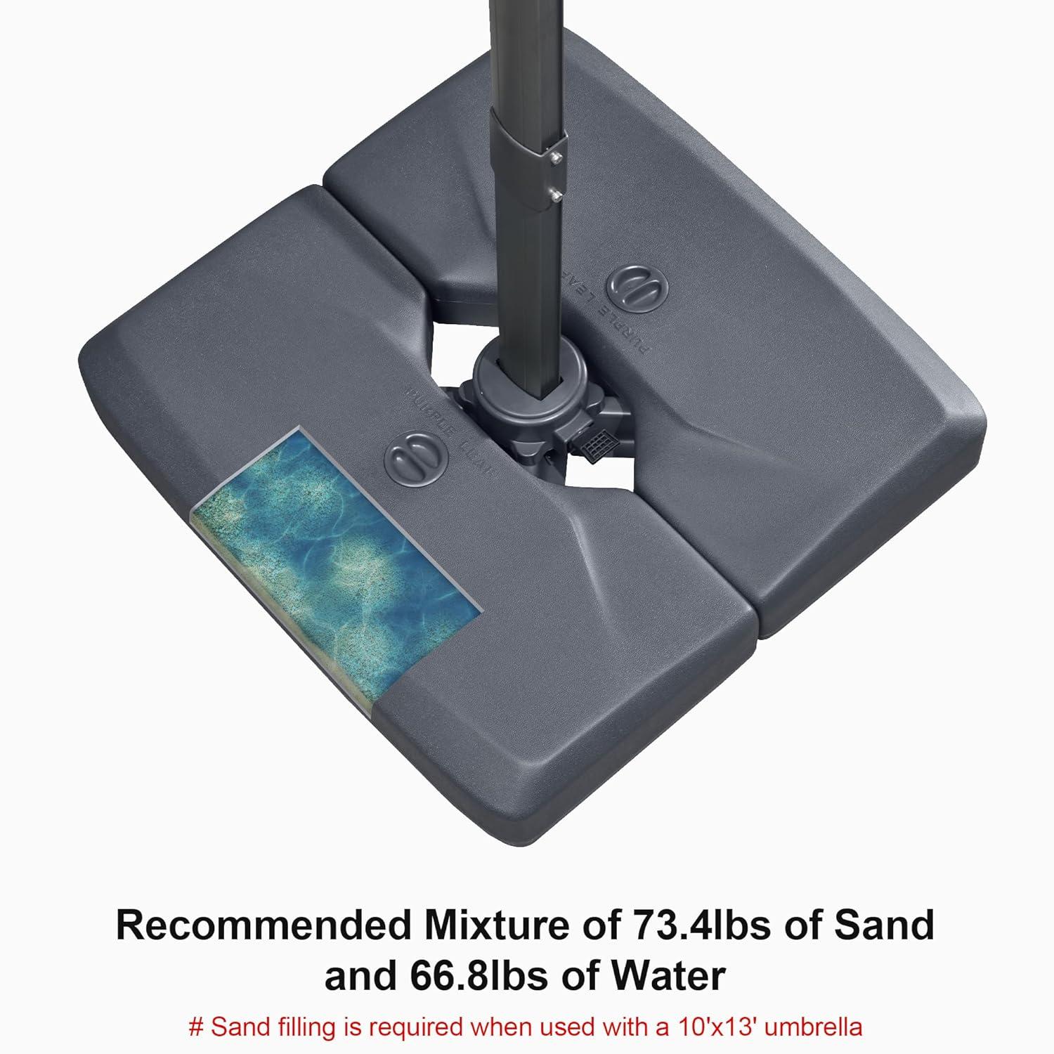 PURPLE LEAF 264 lBS Heavy Duty Patio Umbrella Base XBS540 Deck Offset Cantilever Umbrella Base Sand/Water Filled Square for Outdoor Gardern Backyard