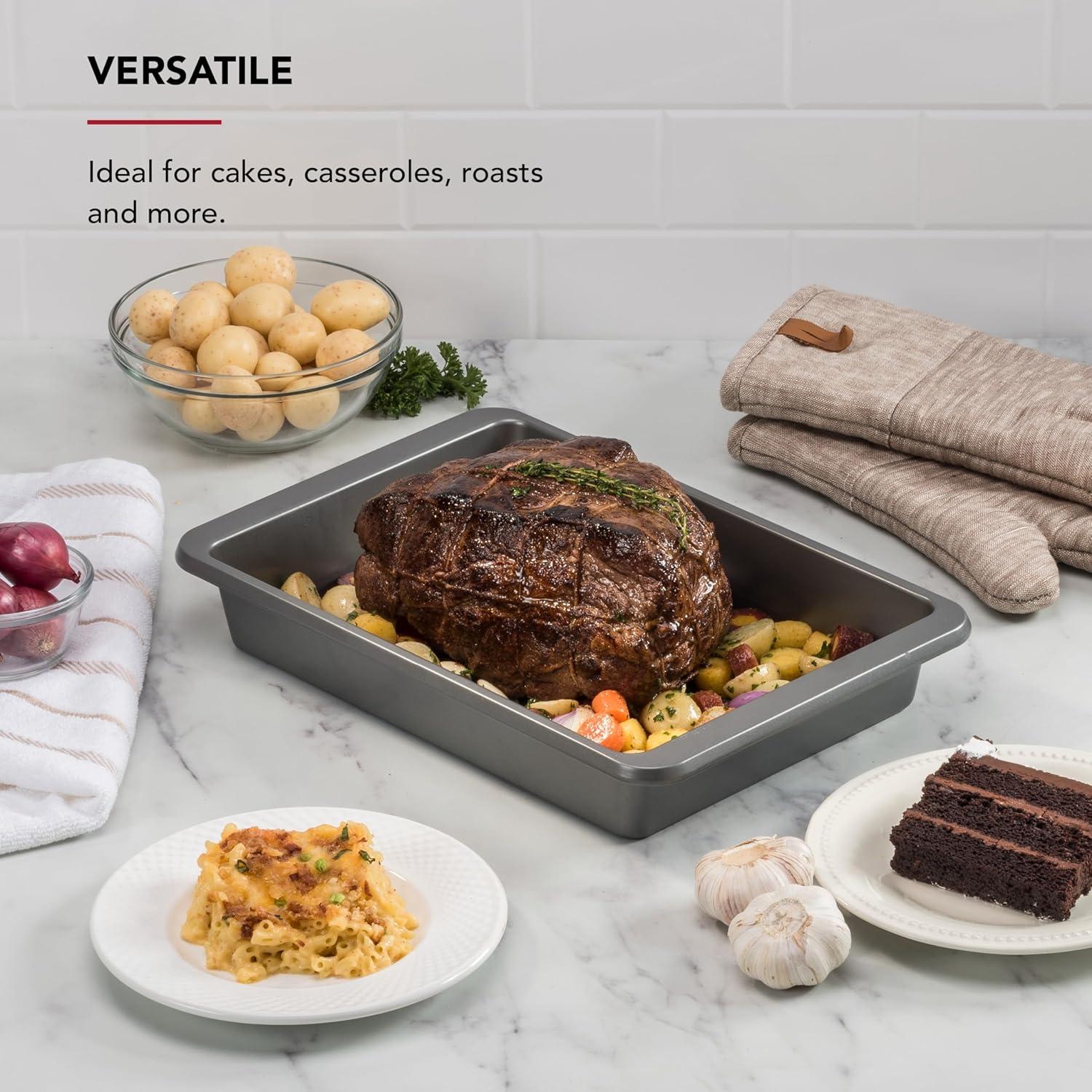 KitchenAid Aluminized Steel Nonstick 9x13-inch Sheet Cake Pan and Baking Dish, Contour Silver