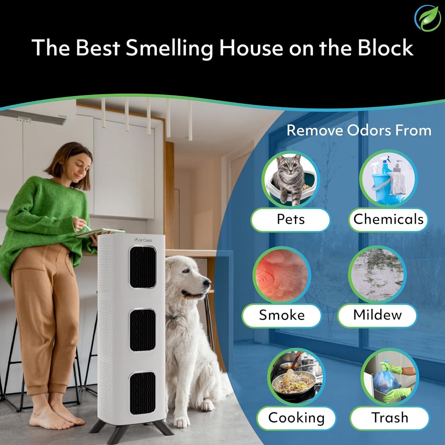 Air Oasis iAdaptAir 2.0 Large 5-Stage True HEPA Filtration for Viruses, Mold, Dust, Smoke, Pollen & Odors with 2 year Filter Life, Ozone Free Bi-Polar Technology, WiFi Compatible, and up to, 3,975 Sq Ft of Clean Air.