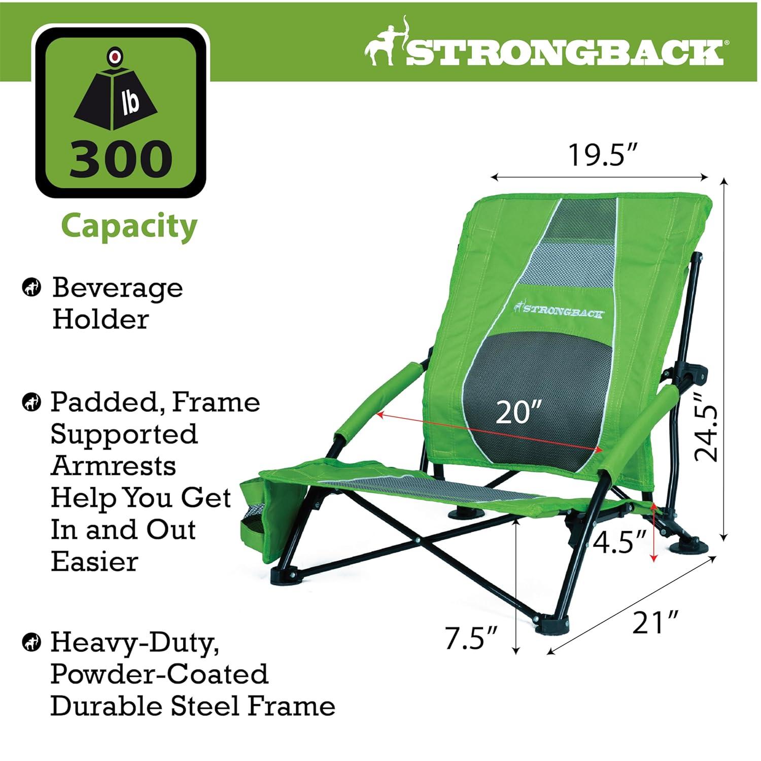 Strongback Low Gravity Beach Chair with Lumbar Back Support, Folding Lime Green