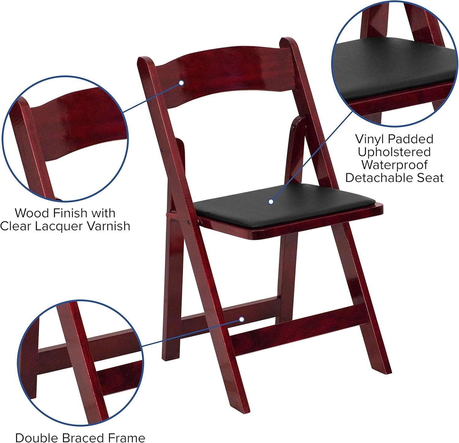 Flash Furniture HERCULES Series Mahogany Wood Folding Chair with Vinyl Padded Seat