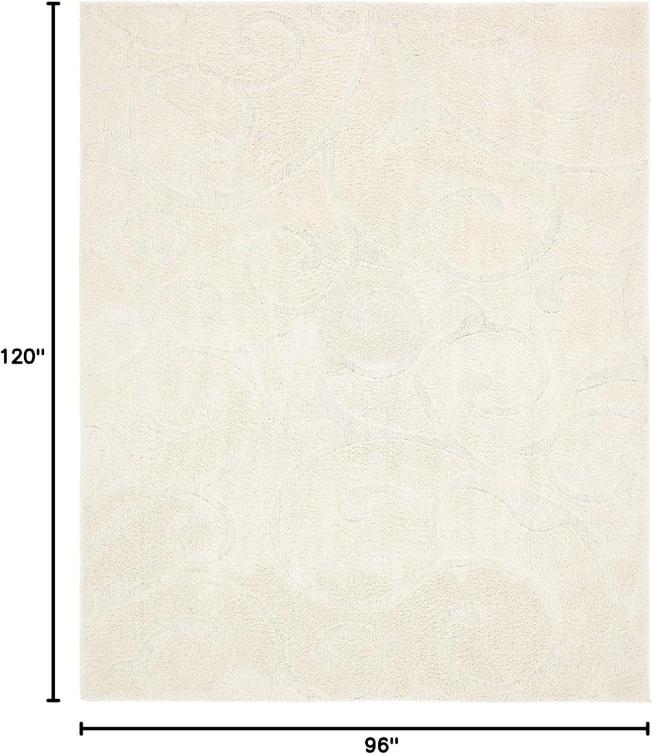 Ivory Floral Shag Synthetic 8' x 10' Easy Care Rug