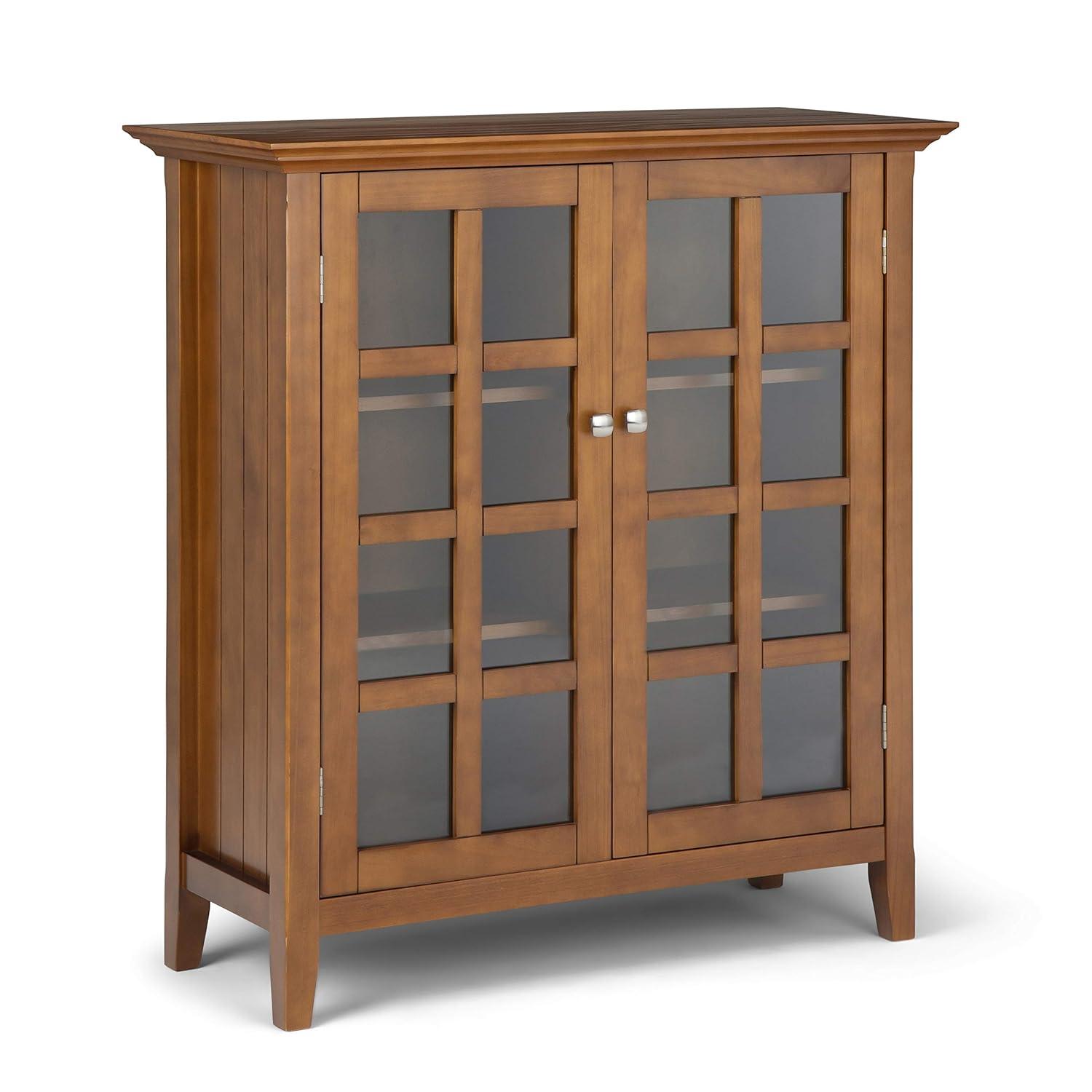 Simpli Home Acadian Solid Wood Shelf Storage Cabinet with Glass Doors and Adjustable Shelves