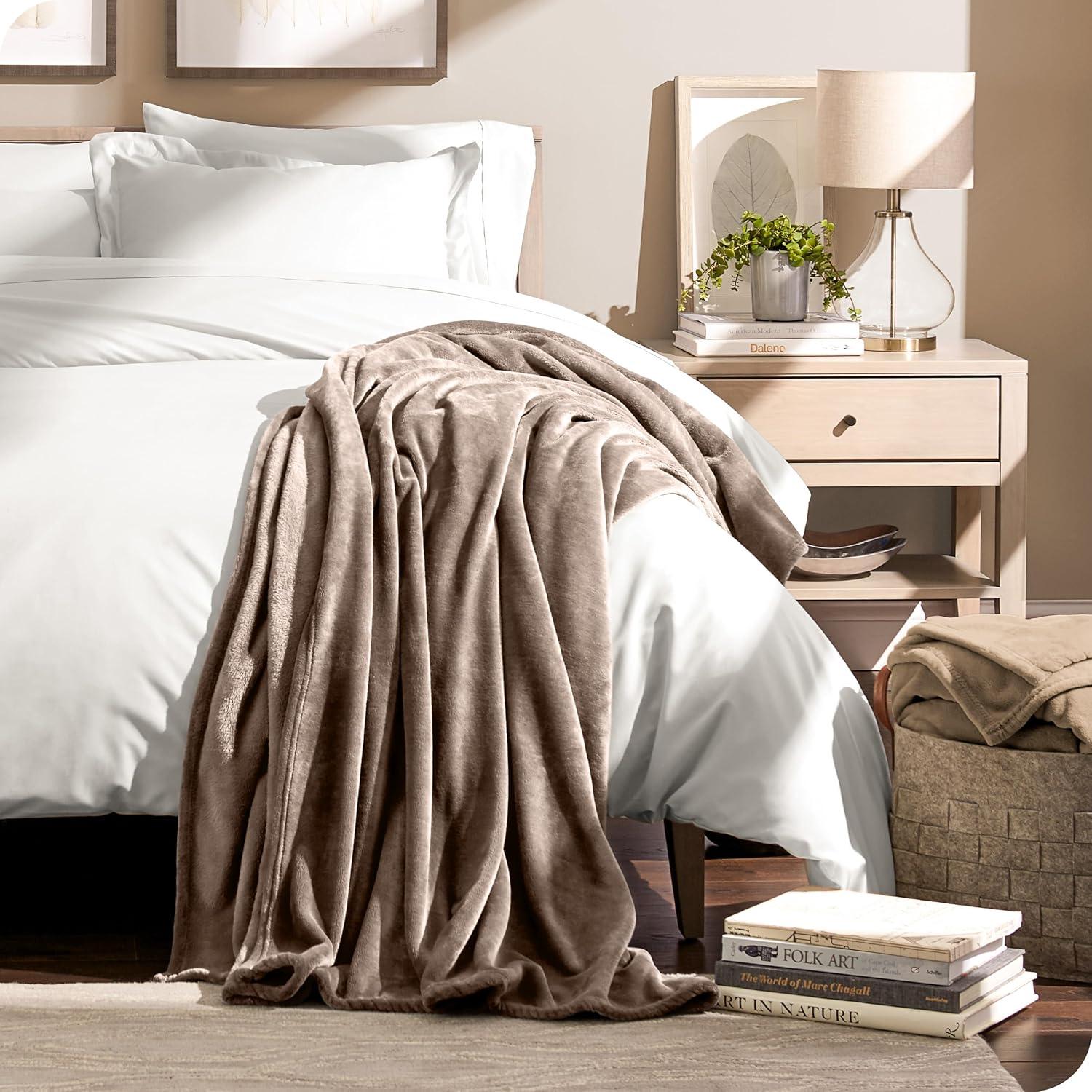 Taupe Microplush Fleece Full/Queen Reversible Blanket