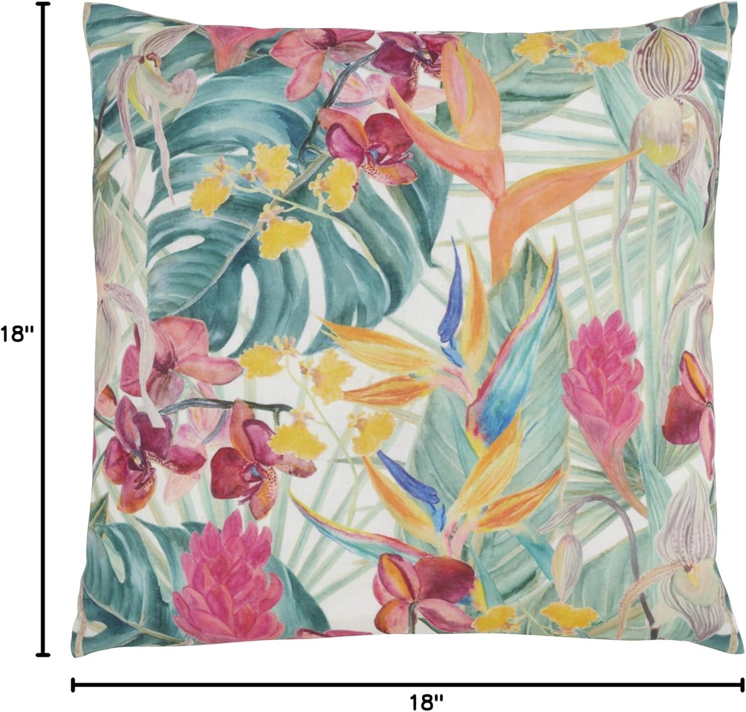 Saro Lifestyle Tropical Floral Pillow - Poly Filled, 18" Square, Multi