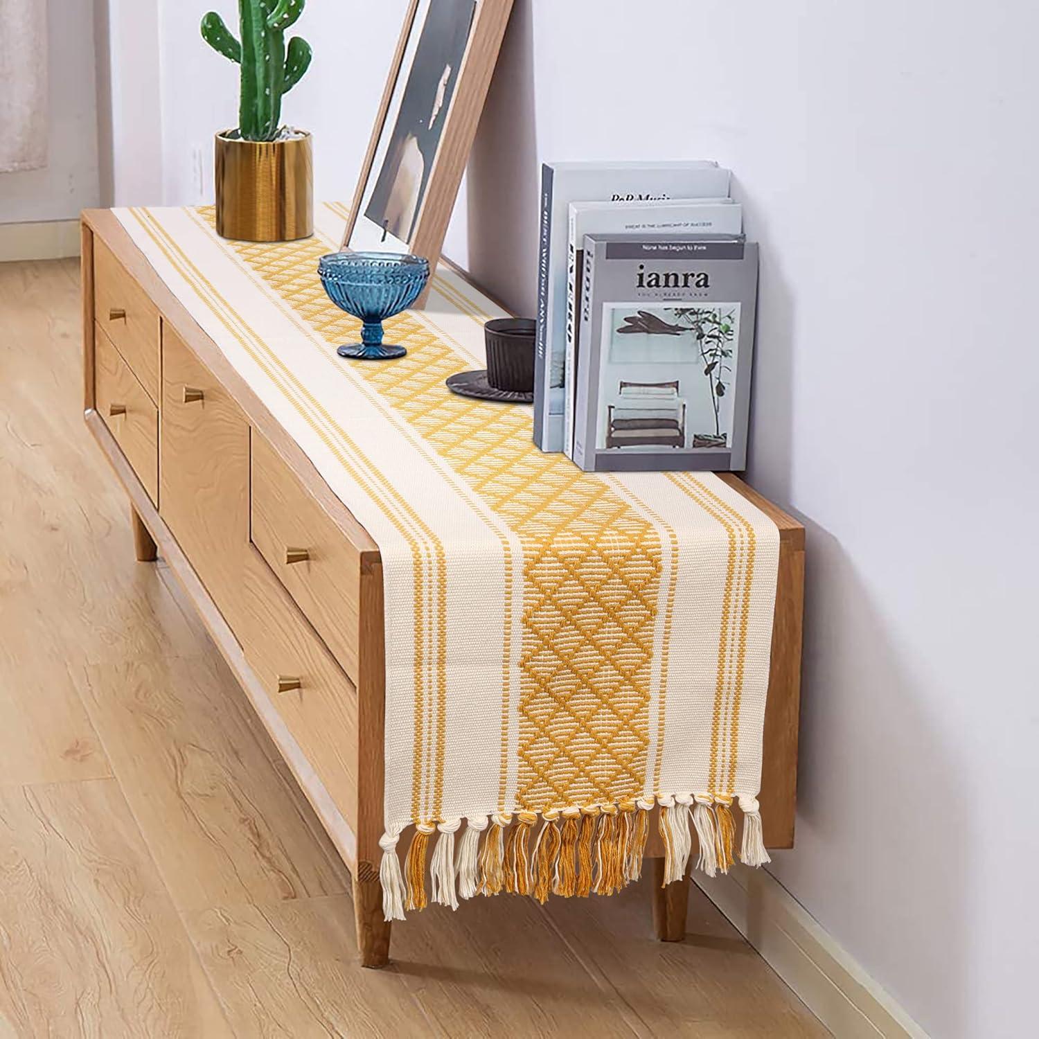 Oveesha Boho Cotton Woven Table Runner With Tassels