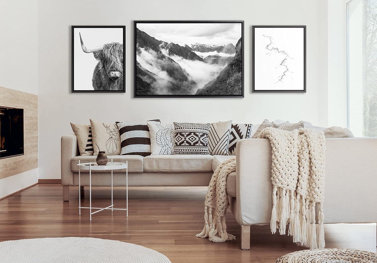 Sylvie Highland Cow, Mountains, and Inca Trail 23 in x 33 in Framed Photography Canvas Art Prints, by Kate and Laurel Set of 3