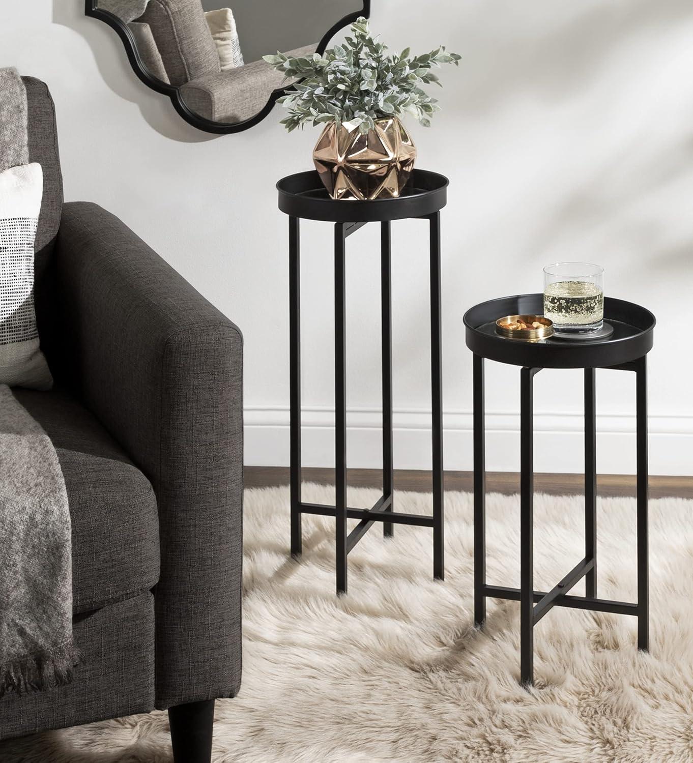 Kate and Laurel Celia Round Metal Nesting Table, 2 Piece, Black