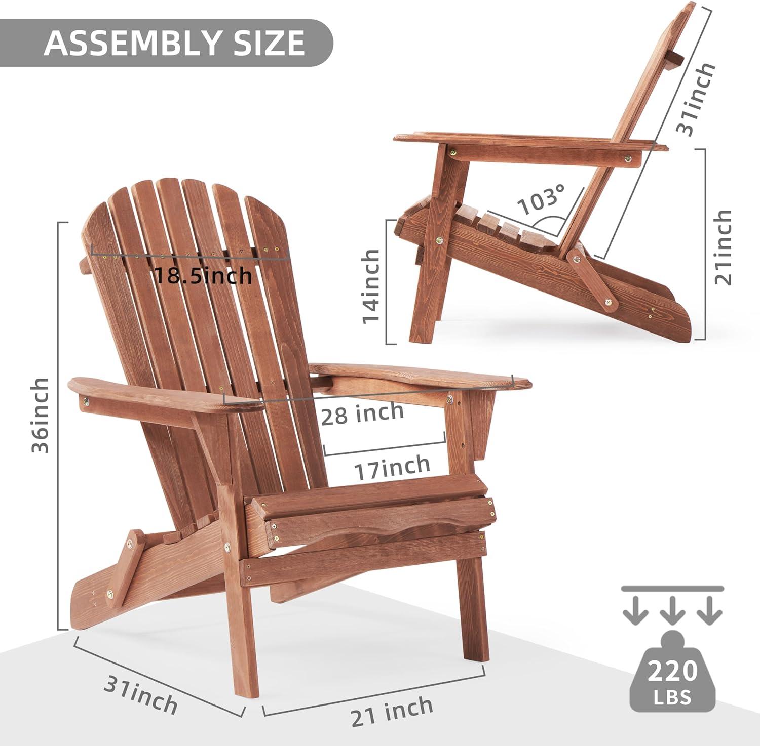 Rustic Brown Wooden Folding Adirondack Chair for Outdoor Patio