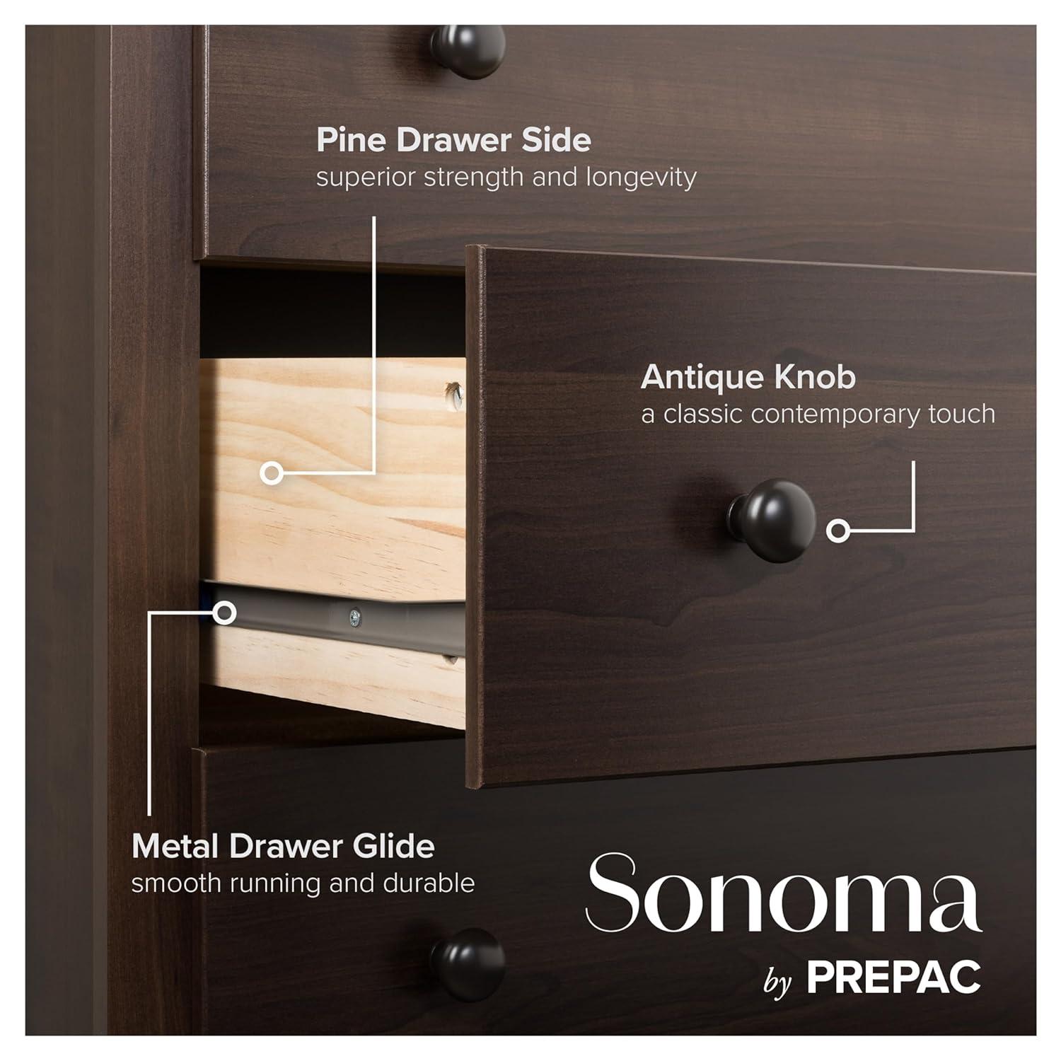 Sonoma 8 Drawer Dresser Espresso - Prepac: Laminated MDF, Metal Hardware, Includes Anti-Tip Kit
