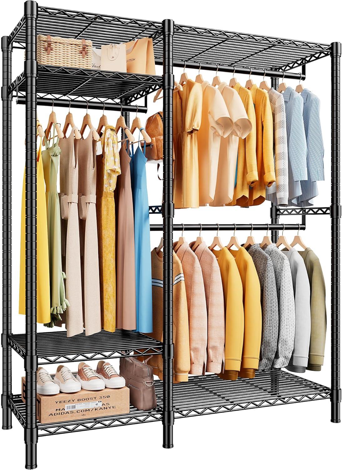 Clothes Rack Heavy Duty Clothing Rack Load 775LBS Clothing Racks for Hanging Clothes Adjustable Closet Rack Metal Wadrobe Closet Wire Garment Rack Clothes Rack 45.5" W x 77" H x 16.5" D Black