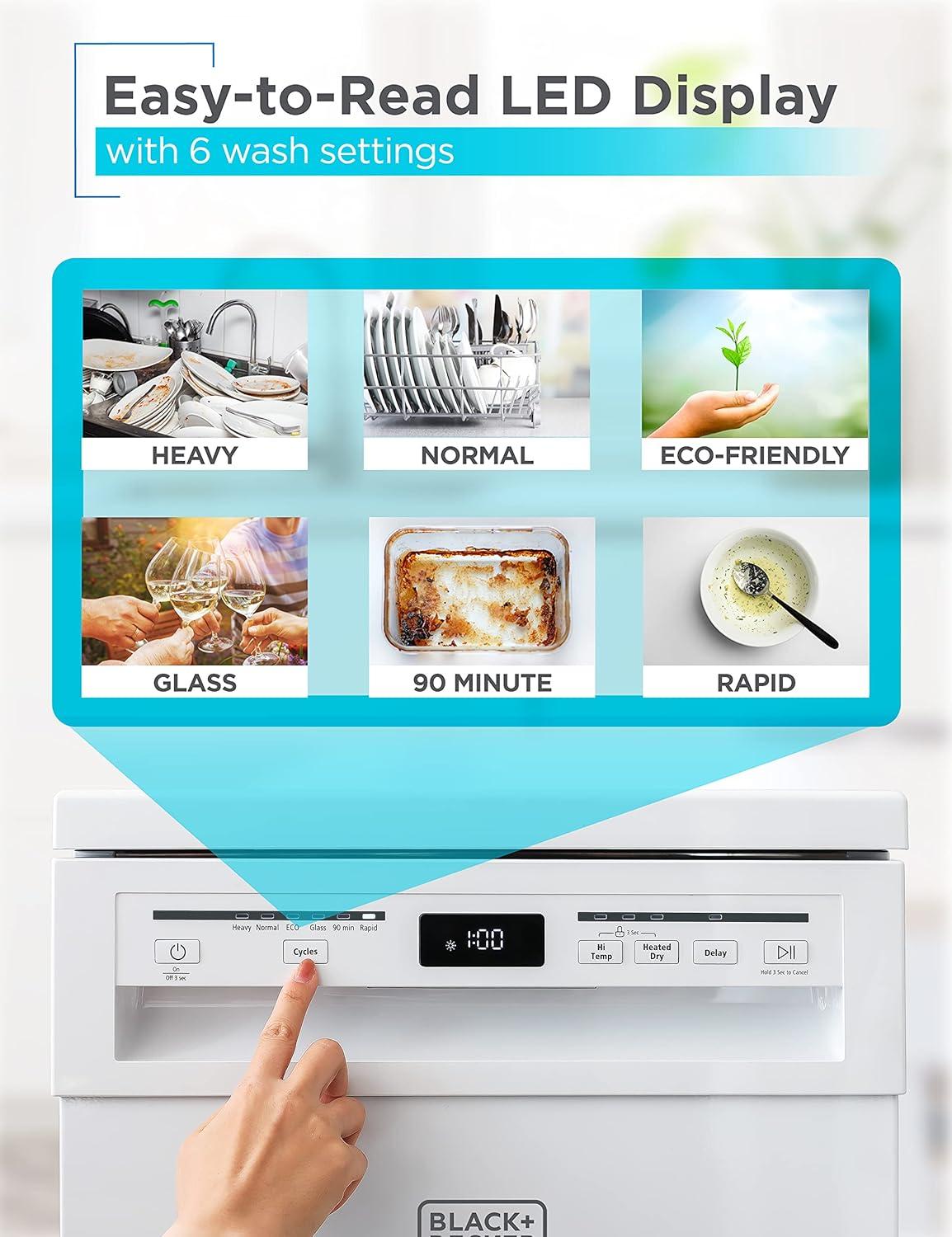 White Compact Portable Dishwasher with Stainless Steel Tub and Casters