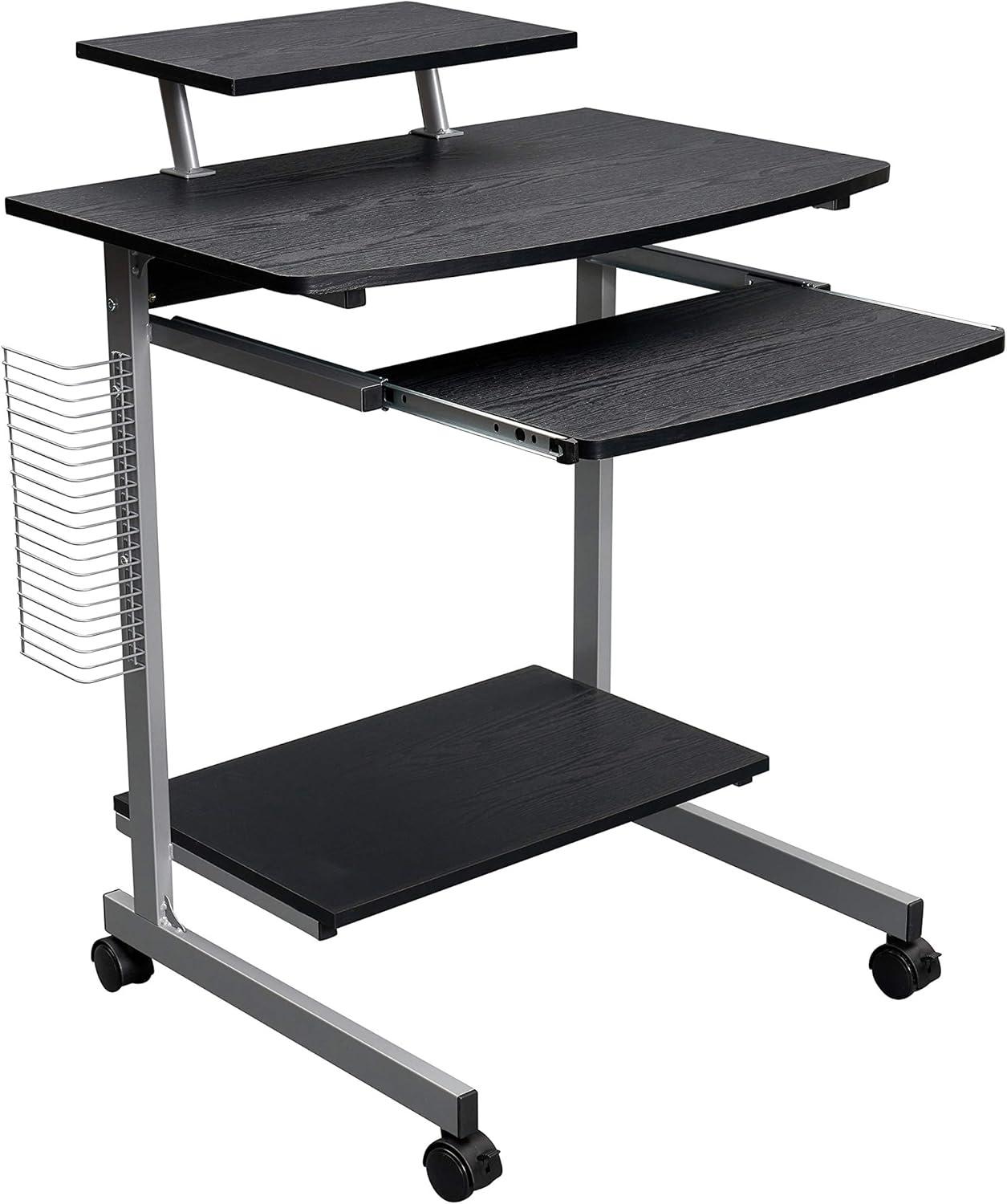 Espresso Compact Workstation Cart with Slide-Out Keyboard Tray