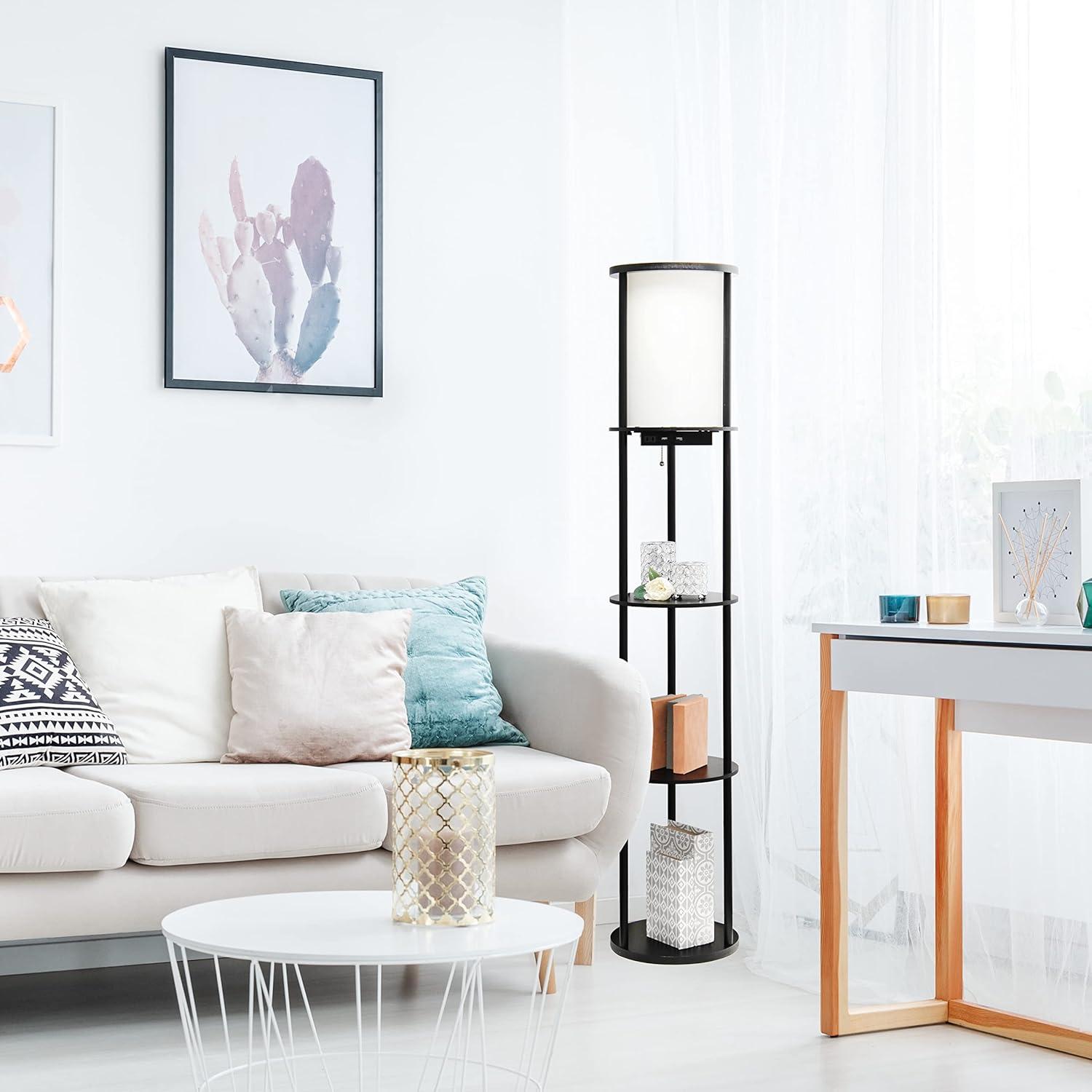 62.5" Round Modern Shelf Etagere Organizer Floor Lamp with Charging Station - Simple Designs