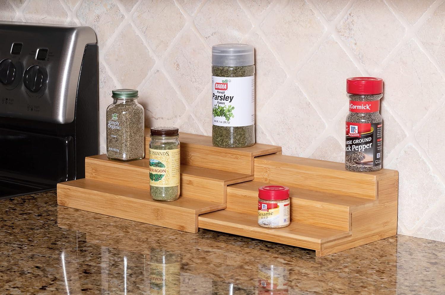 Freestanding Bamboo Spice Rack with Adjustable Racks