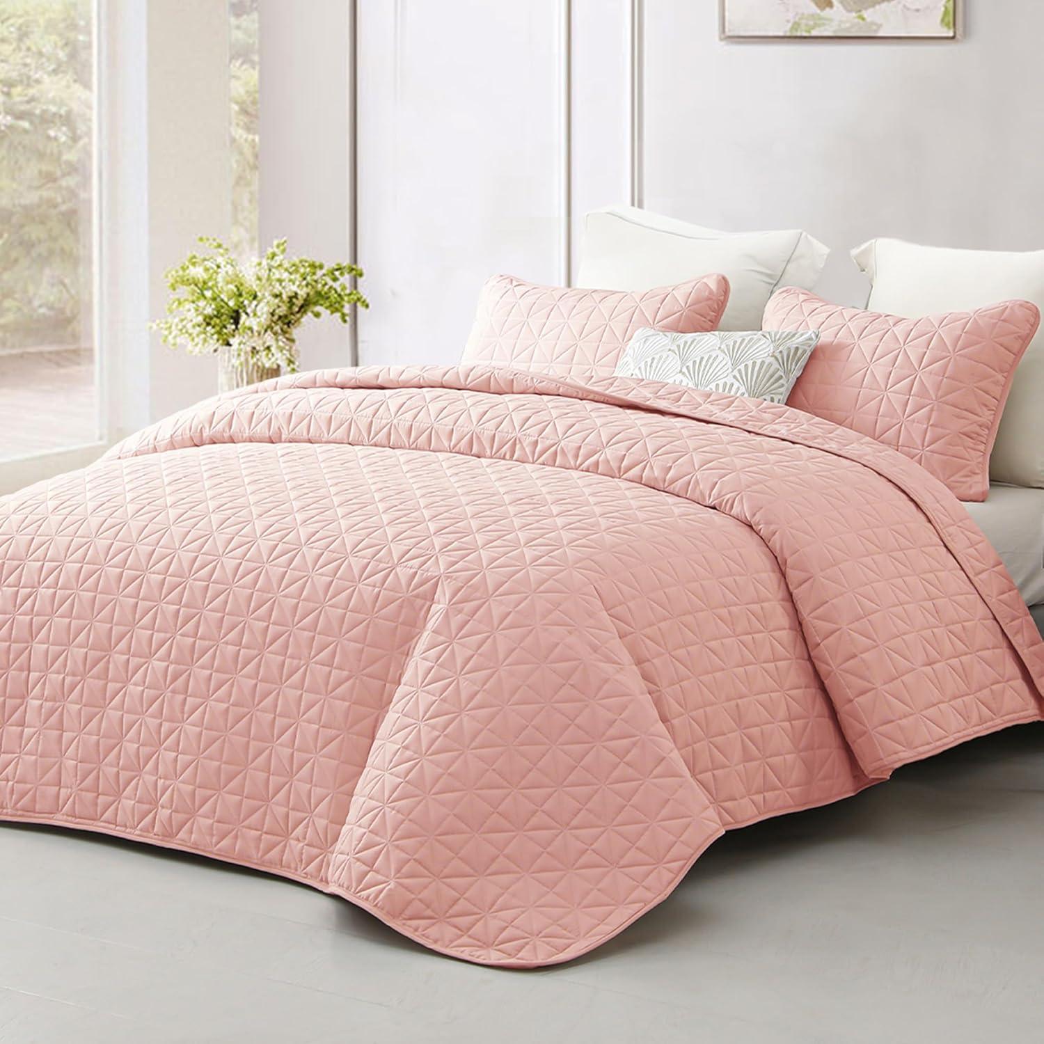 Exclusivo Mezcla Twin Quilt Bedding Set, Lightweight Soft Purple Twin Bedspreads Coverlets with Geometric Stitched Pattern