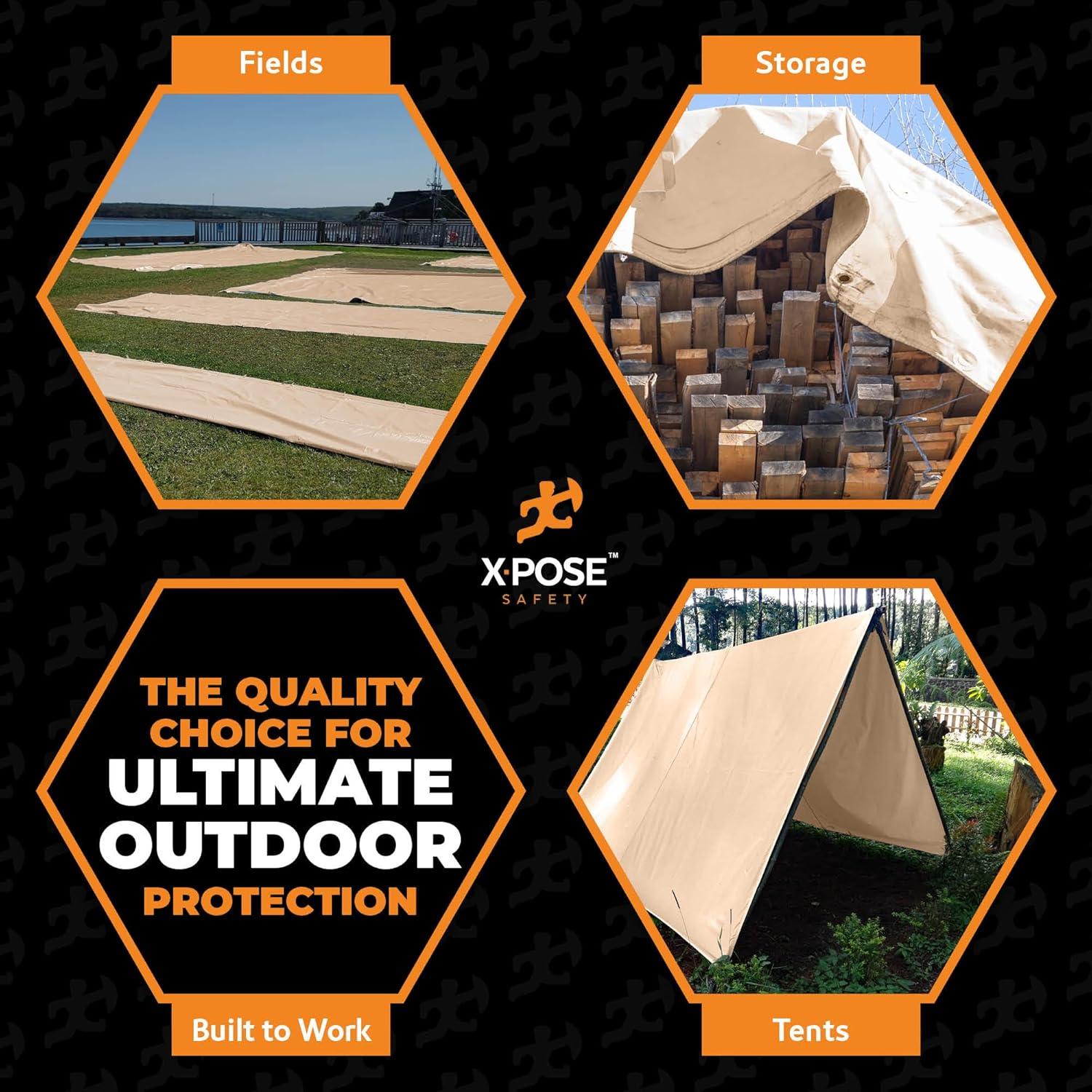 Heavy Duty Tan Poly Tarp 6' X 10' - Multipurpose Protective Cover - Durable, Waterproof, Weather Proof, Rip and Tear Resistant - Extra Thick 12 Mil Polyethylene - by Xpose Safety