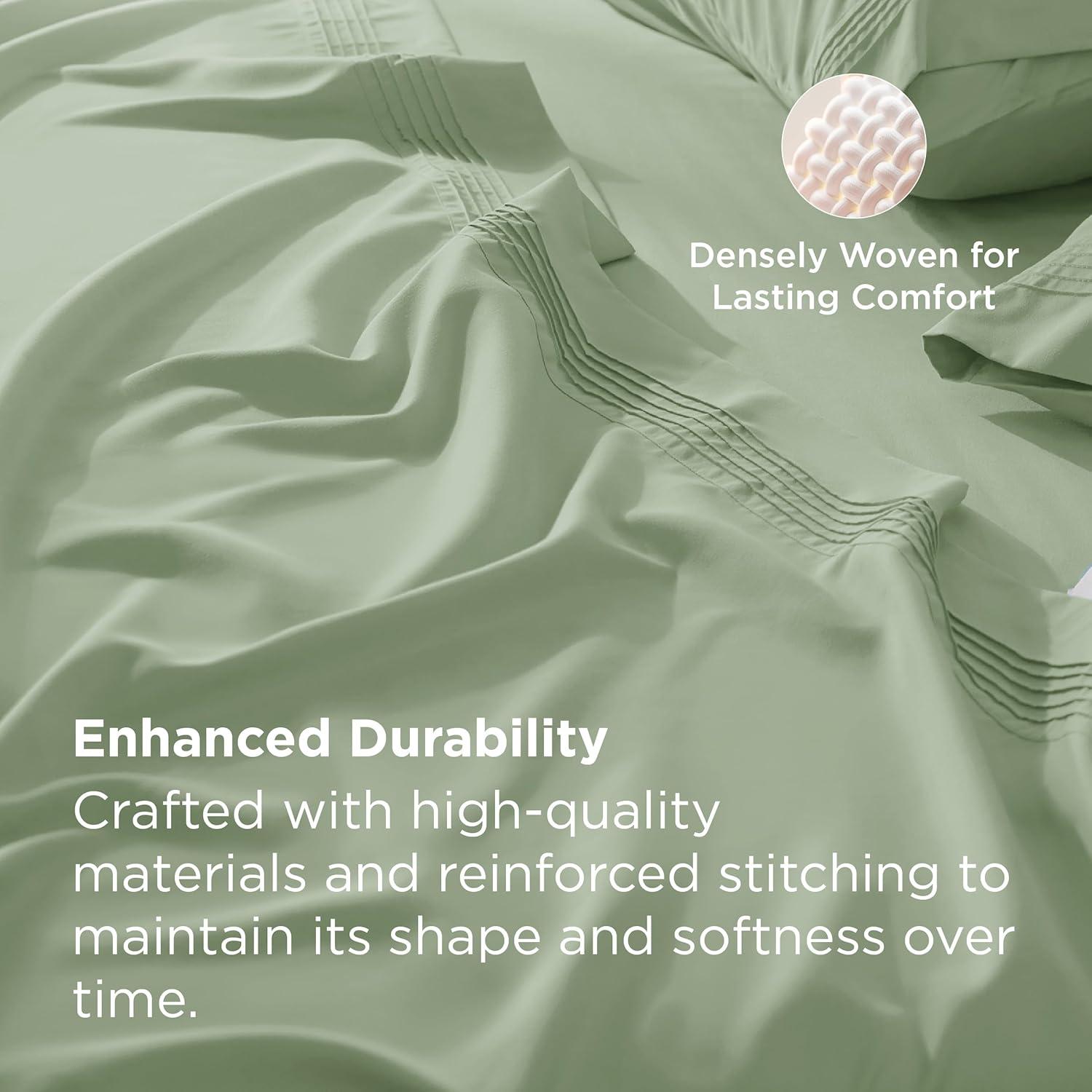 Bedsure Deep Pocket Queen Sheets Set - Fits Mattresses Up to 21 Inches Thick - 4 Piece GentleSoft Bed Sheets, Moisture Wicking, Soft & Cooling Bedsheet & Pillowcases, Easy & Secure Fit, Sage Green