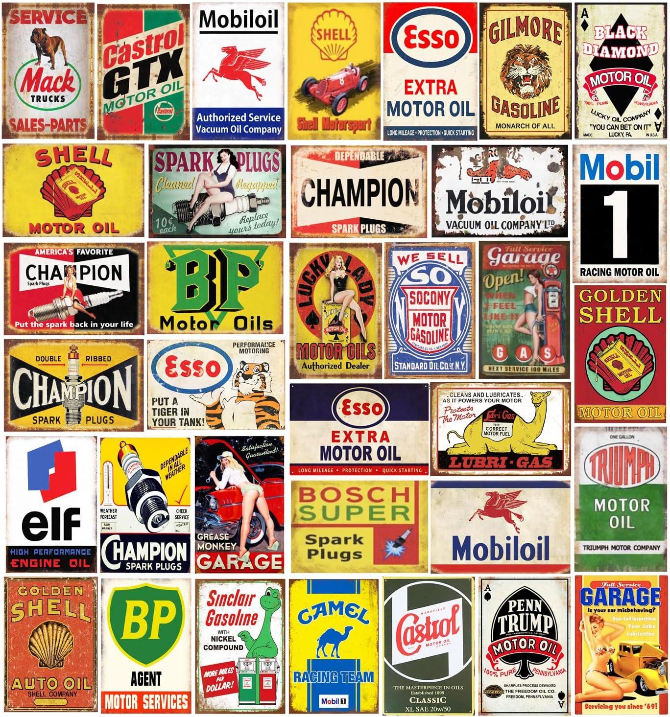 Vintage Metal Gas and Oil Signs Wall Decor Set