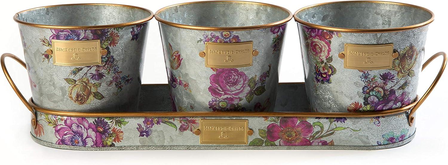 MacKenzie-Childs Flower Market Galvanized Herb Pots With Tray, Set Of 3