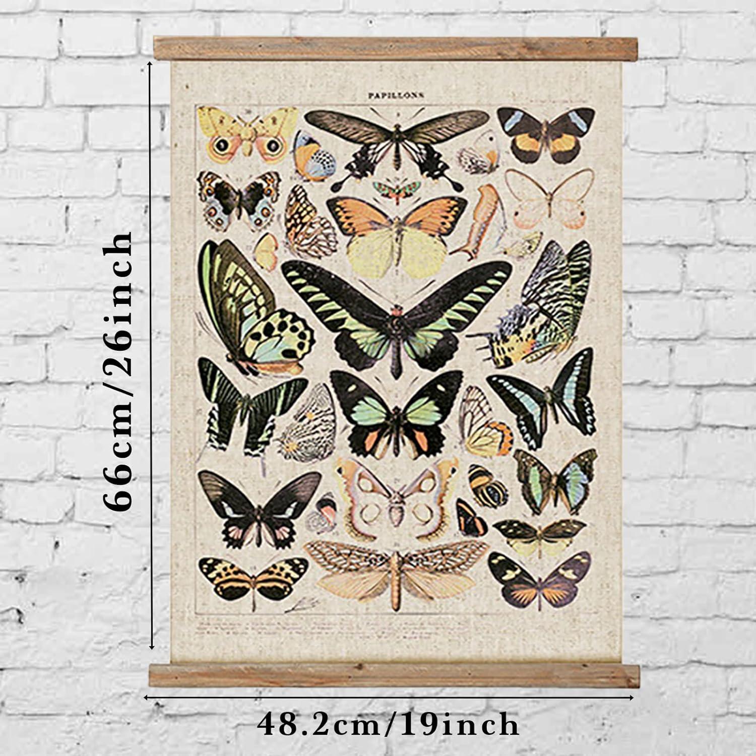 Vintage Illustrative Reference Plant Hanging Poster, Retro Style of Botanical Wall Art Prints, Printed on Linen with Wood Frames, Ready to Hang