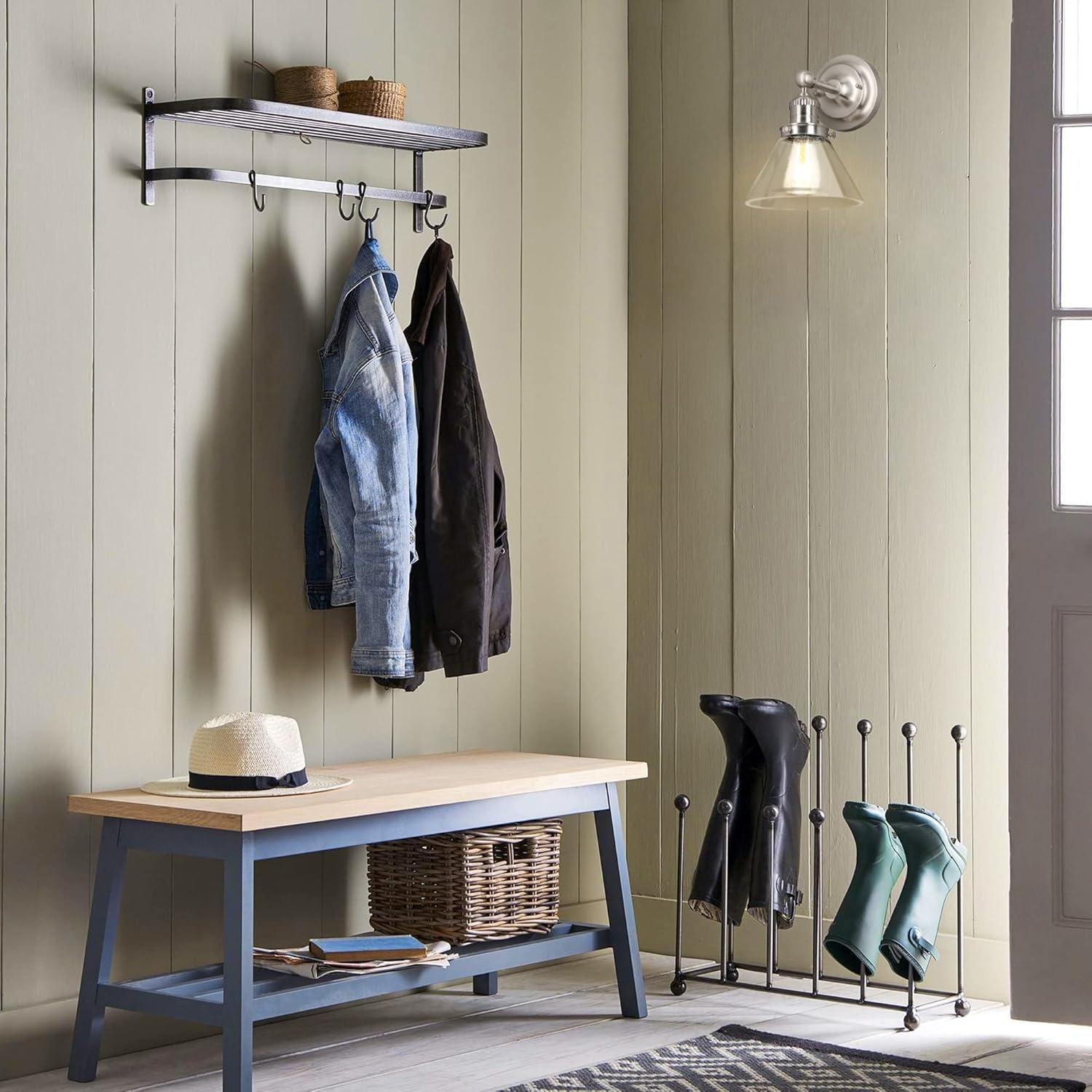 Design House 589028-SN Augustin Transitional 1-Light Indoor Dimmable Wall Light Fixture with Clear Seedy Glass Shade for Kitchen Hallway Bedroom Bathroom, Satin Nickel