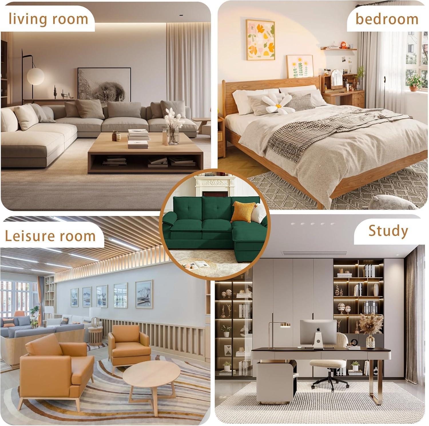 82" Convertible Sectional Sofa, L-Shaped Comfy Cloud Couch with Reversible Chaise and Padded Armrests, Modern Polyester 3 Seat Sofa Couches for Living Room (Green)