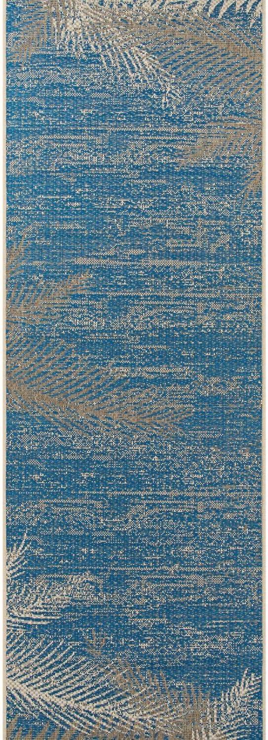 Monaco Blue Geometric Flat Woven Runner Rug