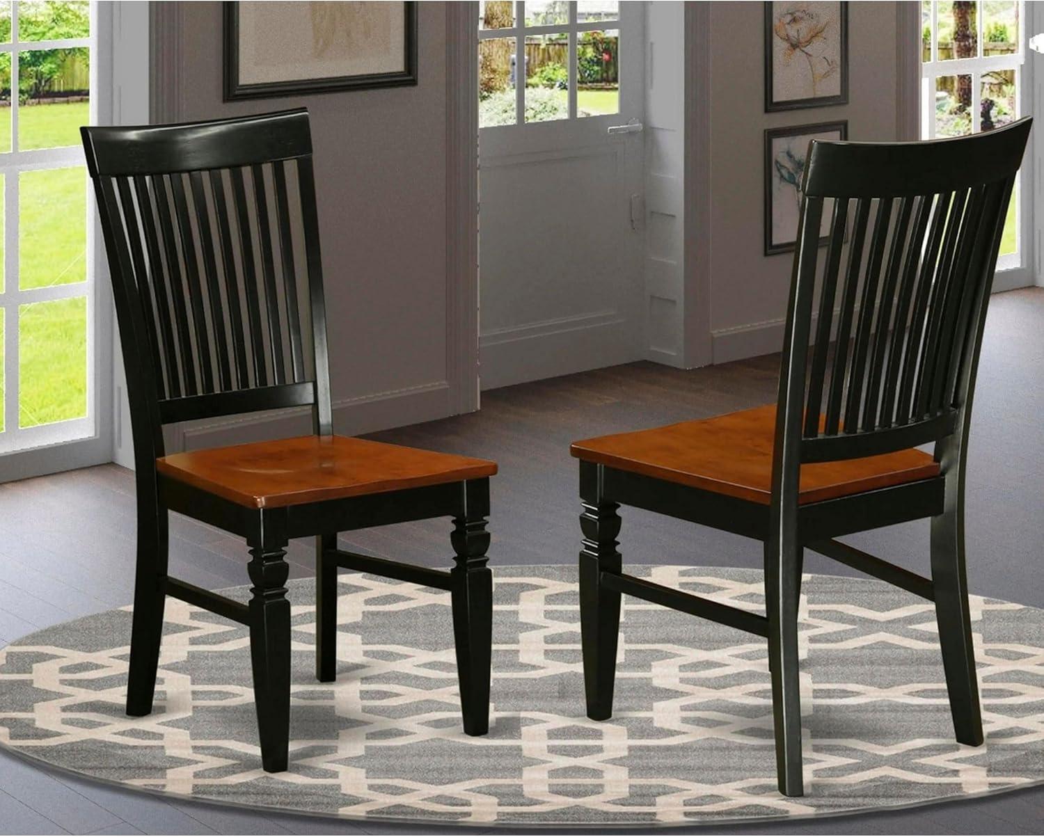 East West Furniture Weston 10" Wood Dining Chairs in Black/Cherry (Set of 2)