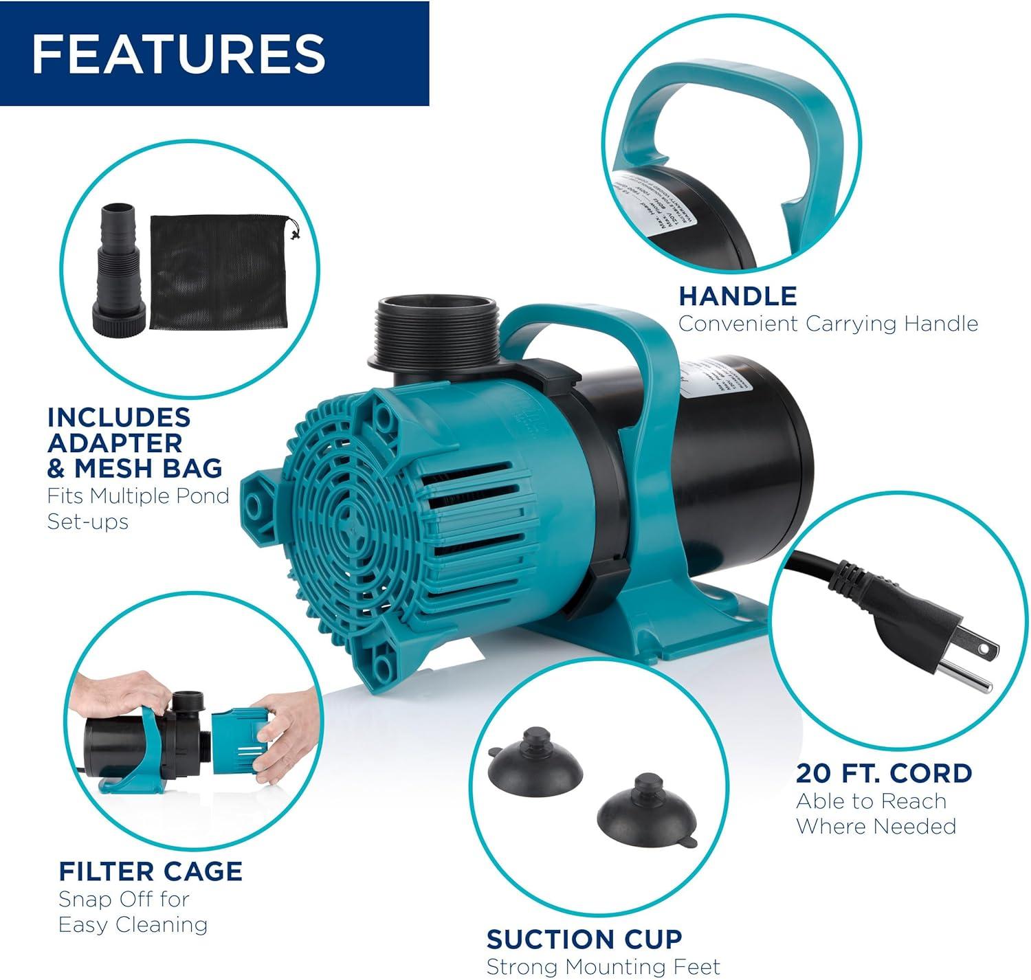 3000 GPH Teal Energy-Saving Outdoor Pump with Mesh Bag