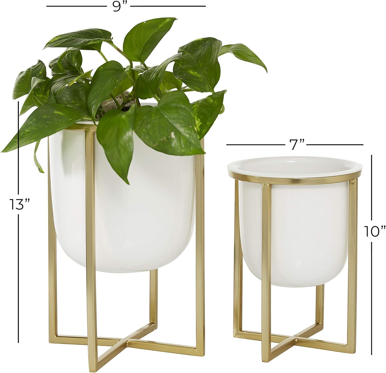 CosmoLiving by Cosmopolitan 12", 10"H Indoor Outdoor White Metal Planter with Removable Stand (2 Count)