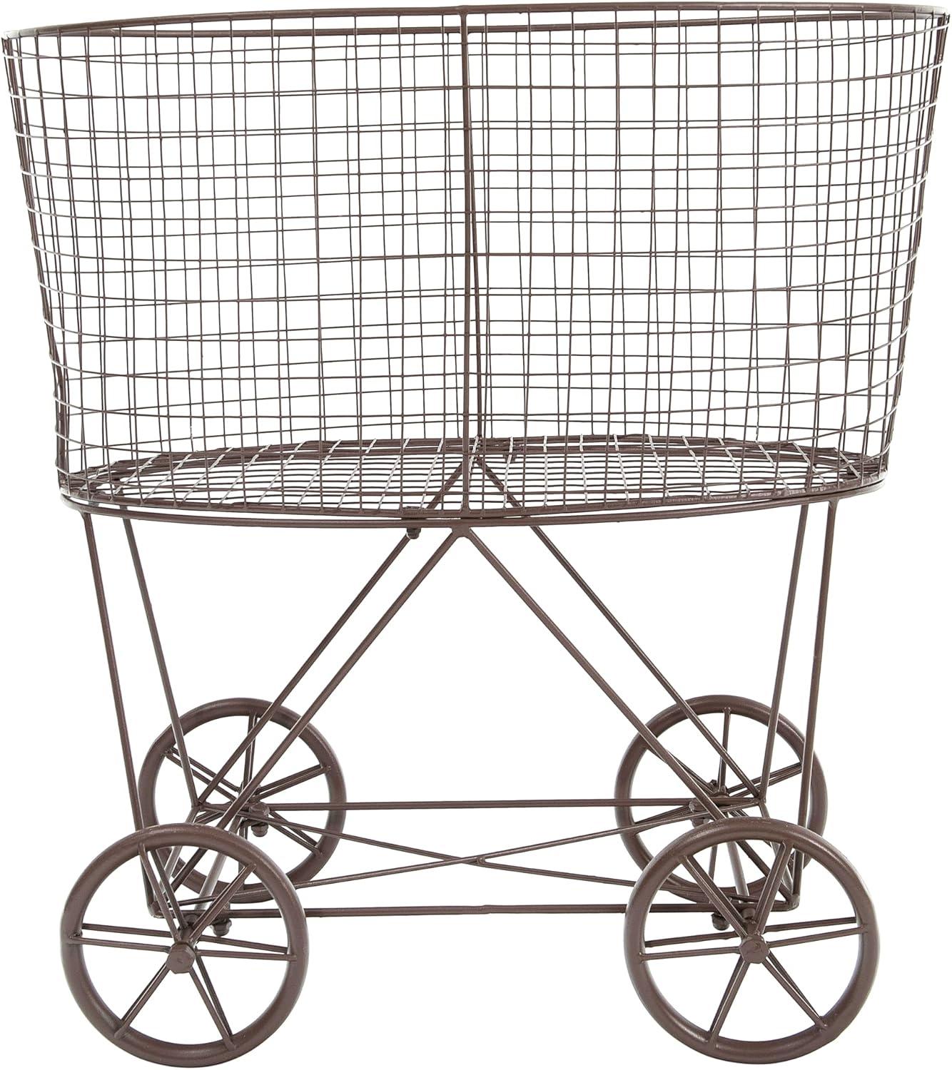 Woven Paths Vintage Laundry Basket with Wheels, Brown