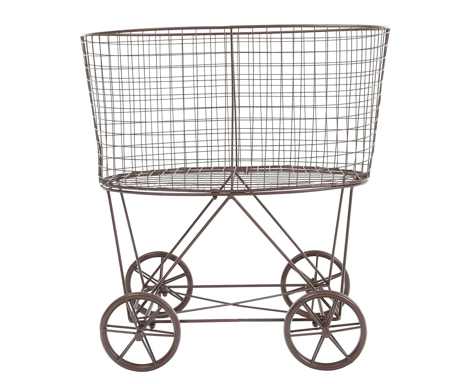 Storied Home Metal Rolling Laundry Cart with Rack, Bronze