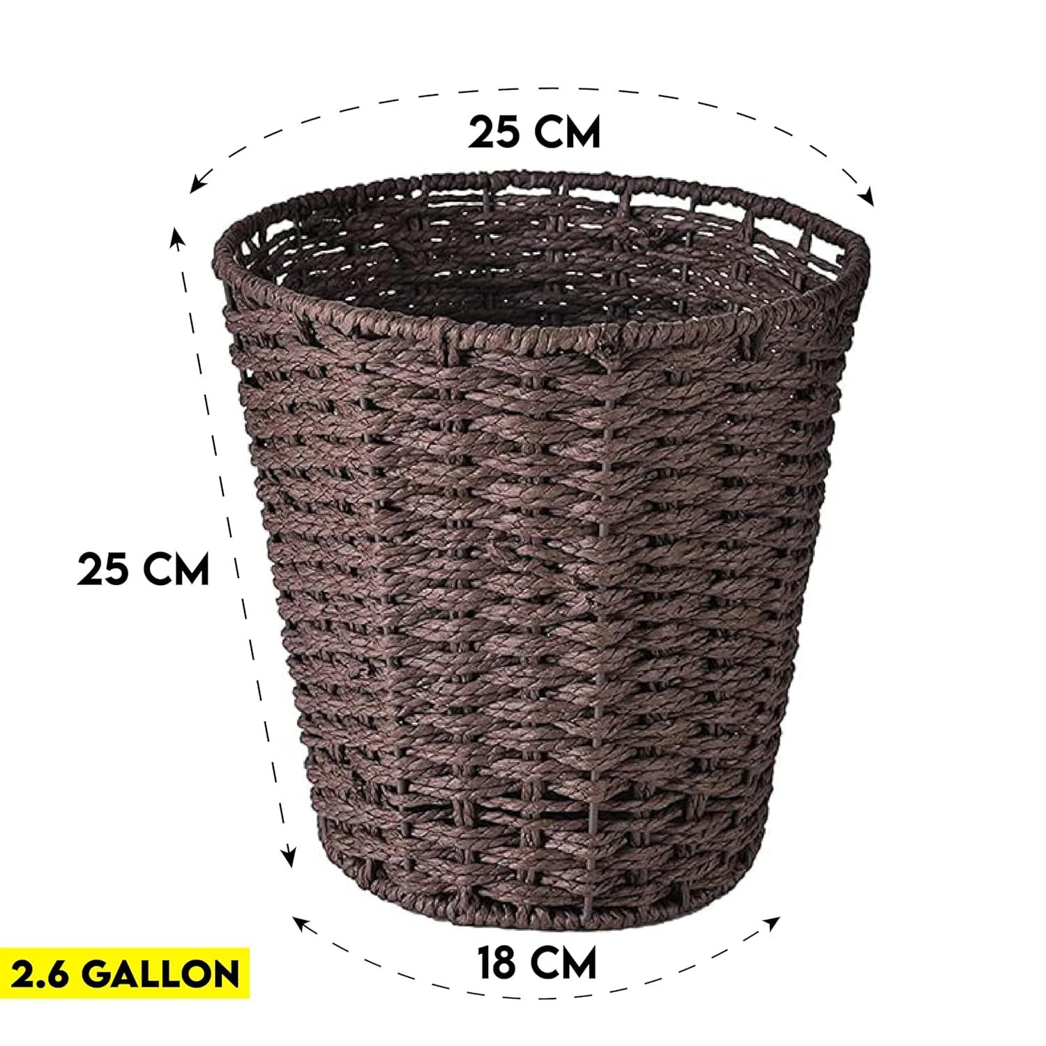 Round Wicker Waste Basket Paper Bin - Wicker Trash Basket - Woven Trash Can Rubbish Basket for Bedroom, Bathroom, Offices or Home (Brown)