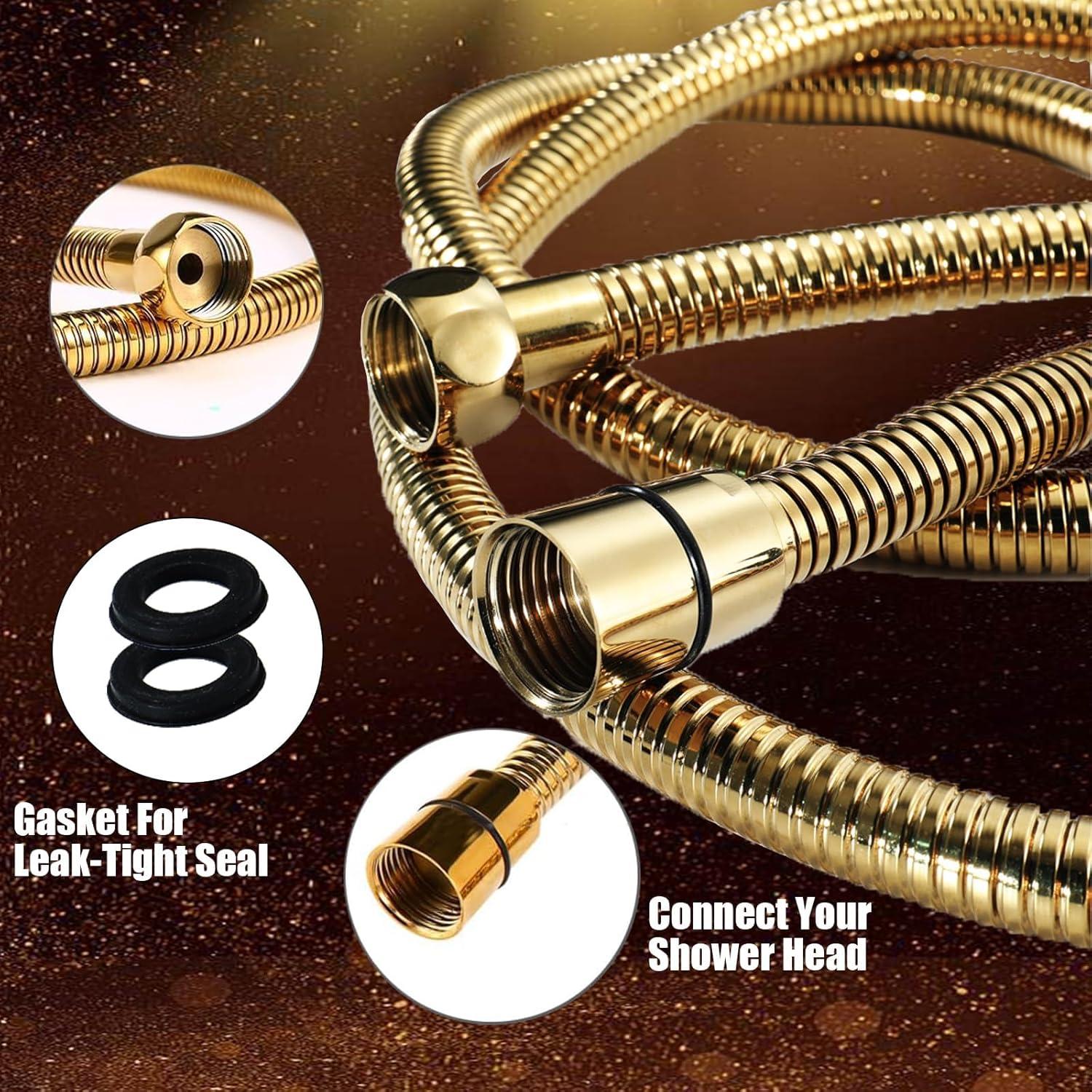 Shower Head, 10" High Pressure Rain shower head with Handheld Spray Combo, 6 Settings Handheld with 78" Anti-leak Hose, 11" Adjustable Extension Arm, Ultra Thin Water Saving, Gold, AWAXFOLO