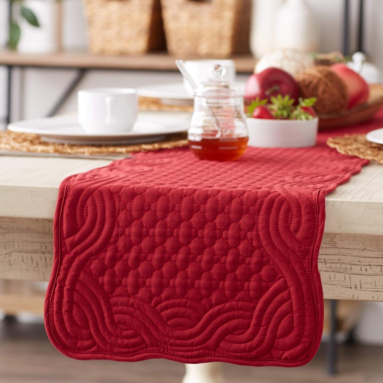 DII Cranberry Quilted Farmhouse Table Runner